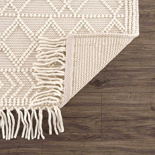 Miniatura 6 de Leonardtown - Alfombra marroquí de lana para sala de estar dormitorio con borlas alta baja lana enrejado marroquí tejida a mano beige gris marrón