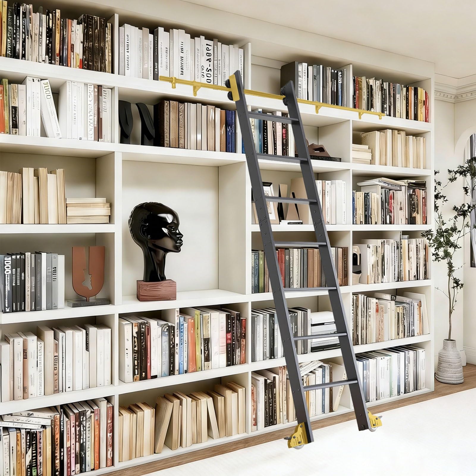 MRVAKDYDI Retractable Rolling Library Ladder Rails Kit, Sliding Library Ladder Hardware Kit 3.3-24ft Heavy Duty Carbon Steel Brake For Home(19.7ft/600cm Track kit)