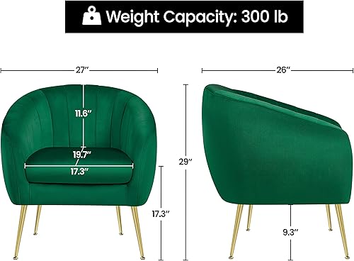 Miniatura 11 de Topeakmart Silla decorativa de terciopelo, silla de barril con patas de metal dorado, silla de ocio moderna para sala de estar, dormitorio, oficina,