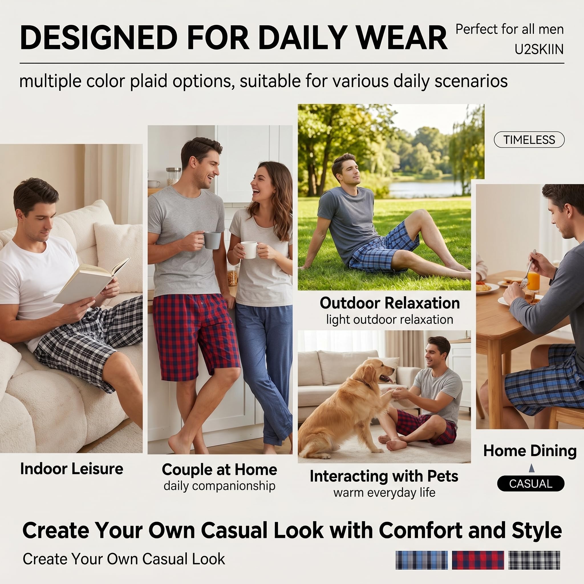 YUSHOW Pantaloncini Pigiama da Uomo Cotone a Quadri Pantaloni Corti Casual da Casa Comodo e Morbido Loungewear Pacco da 2