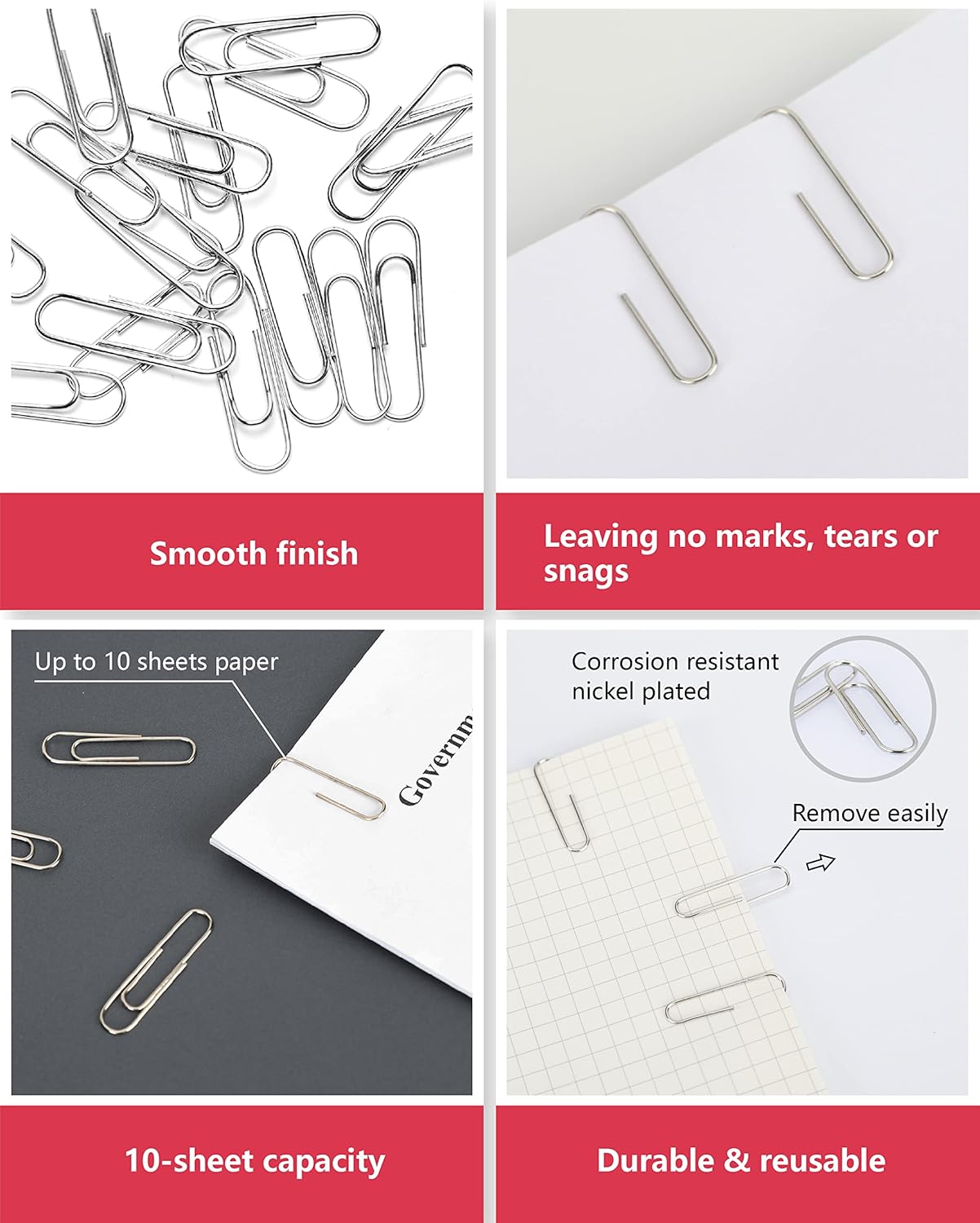 PAPERPAL Paperclips for Office School & Personal Use, #1 Smooth Paper Clip (1-2/7"), 600 Medium Paper Clips (6 Boxes of 100 Each), Silver