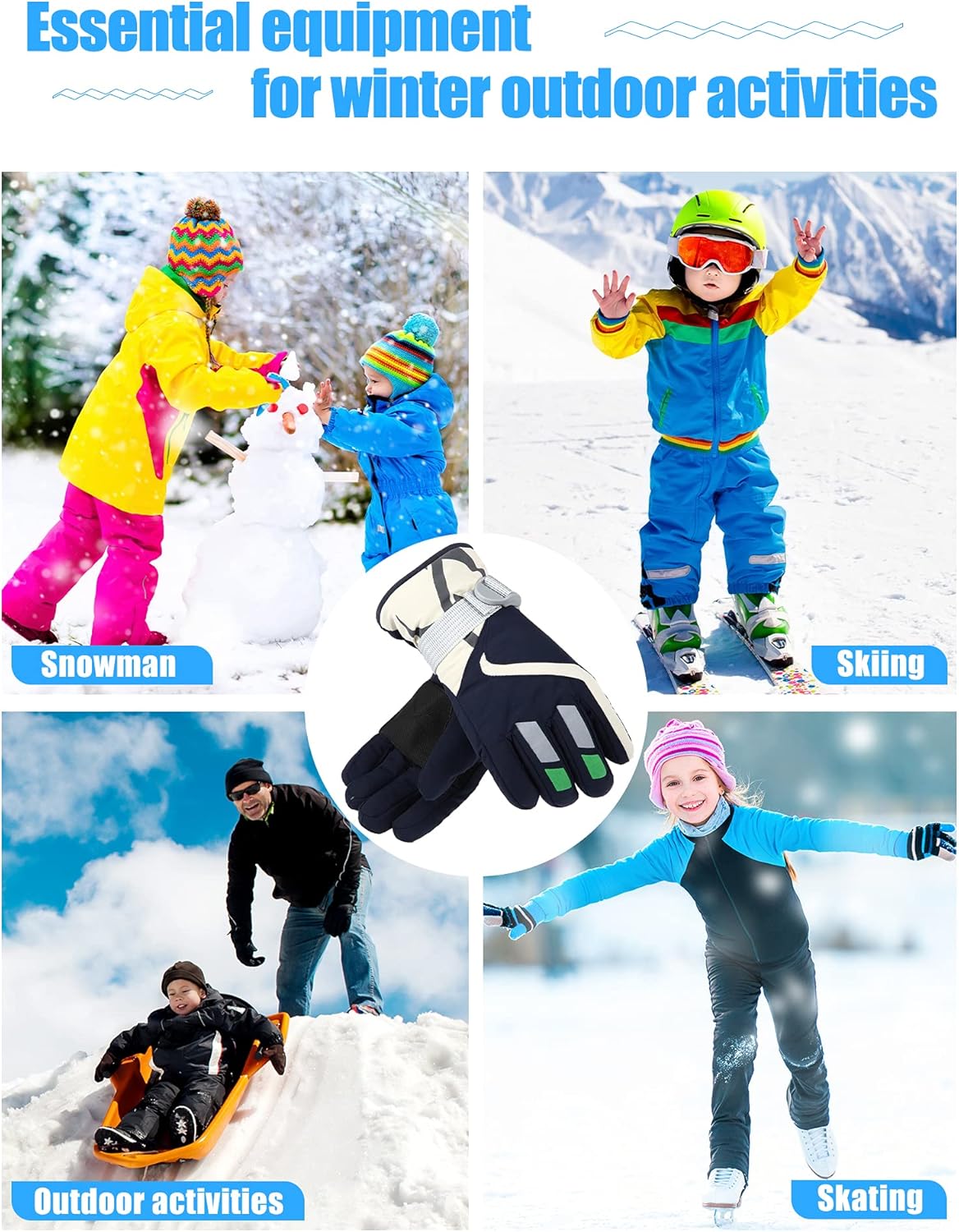 2 Pairs Kids Winter Gloves Waterproof Mittens Children Thicken Ski Snow Gloves Snowboard Gloves for Boys Girls Warm Gloves Cold Weather Outdoor Sport Mittens Windproof (Navy Blue, Black) : Clothing, Shoes & Jewelry