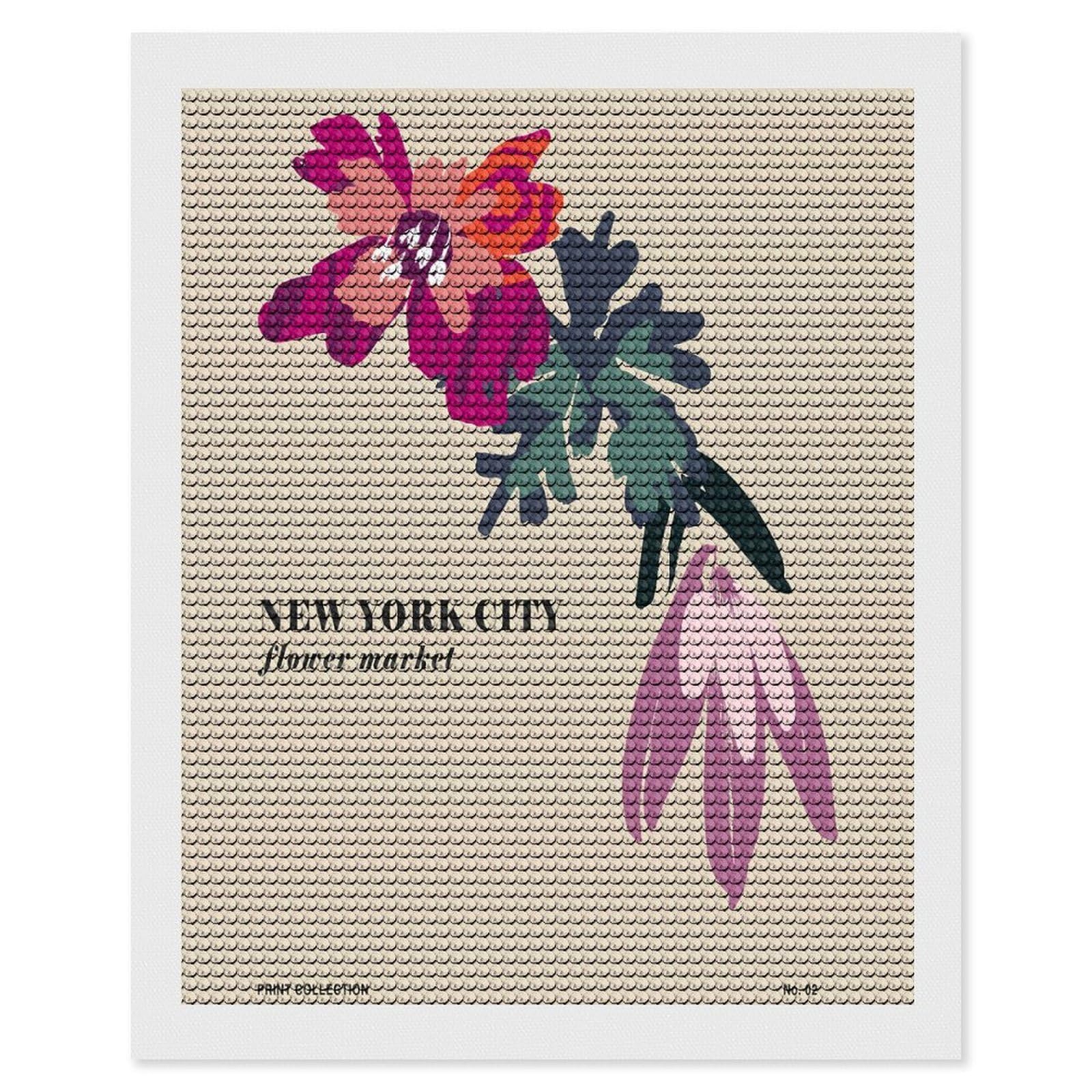 Junmoney New York City Flower Market Art Diamond Painting Set 16"x20", Stress Relief Craft, Easy to Enjoy, Vintage Style Decor, Festive Craft Gift