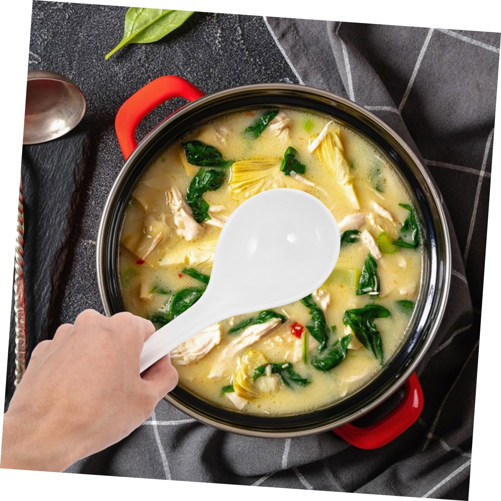 Mestolo da Zuppa Resistente alla Lavastoviglie Impugnatura Comoda in Porcellana Bianca Manico per Banchetti e Cene in Famiglia