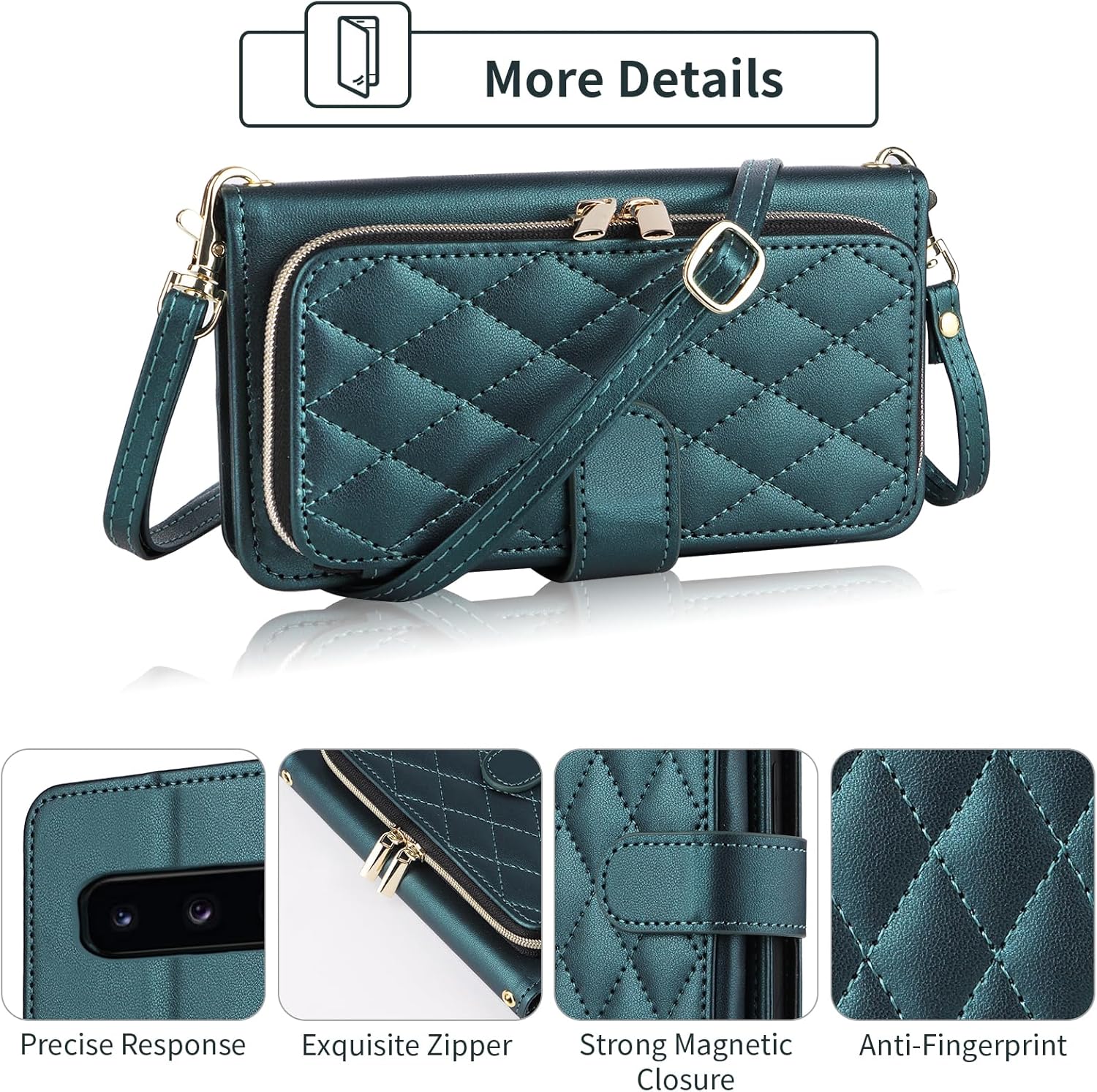 Wallet Case for Samsung Galaxy S10 Plus with Wrist Strap, Crossbody Shoulder Strap, Luxury PU Leather Stand Cell Phone Cover with 9+ Card Slotsfor S10+ S10plus 10S Edge S 10 10plus Women Green