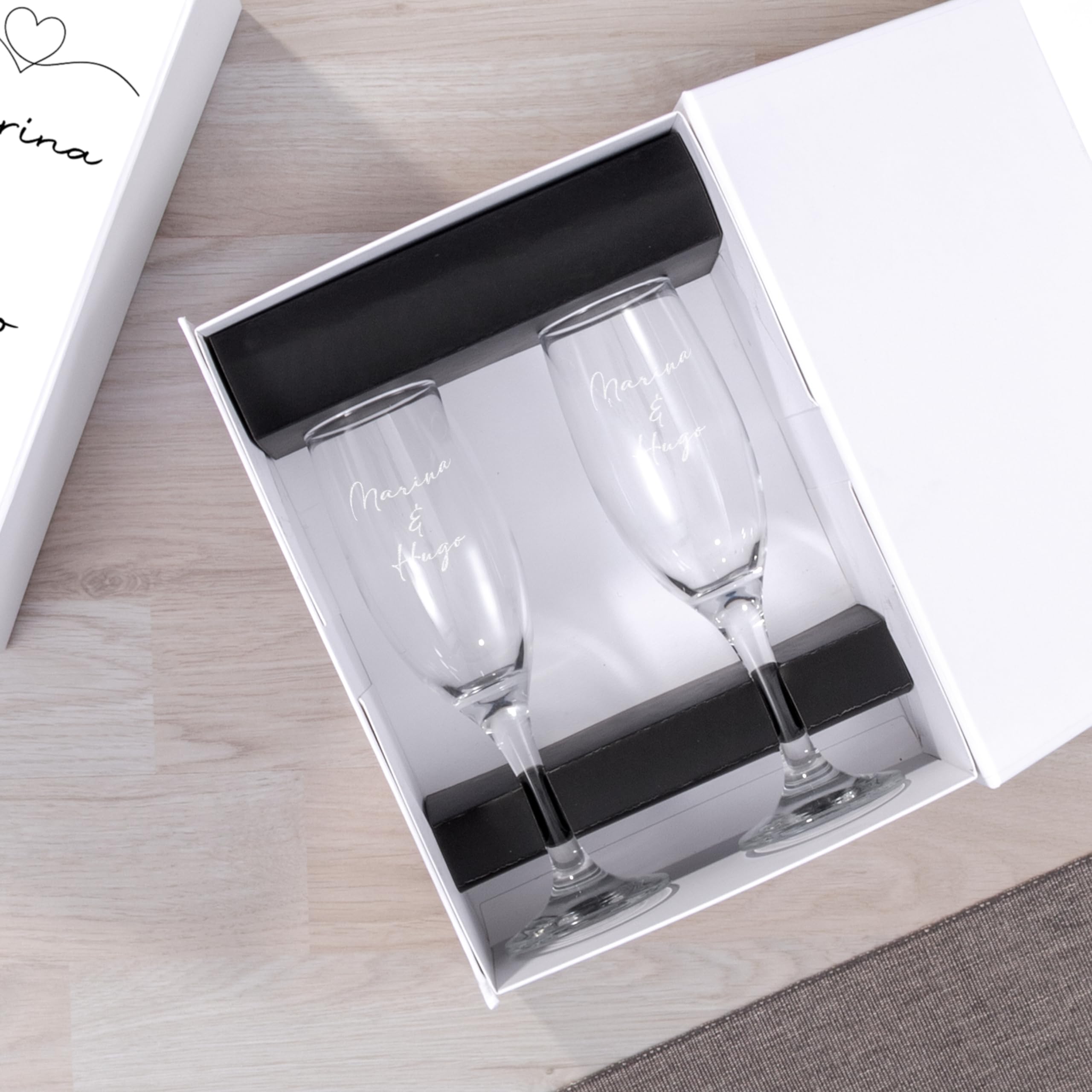 Caja Premium Personalizada con Copas de Cava y Fotos | Regalo Original de Aniversario o Boda | Copas Grabadas con Nombres | Detalle Romántico y Elegante