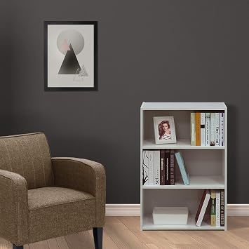 Furinno WRIGHT Book Shelf, 3-Tier Modern Bookshelf, Bookcase with Closed Back, 11.6 x 24.5 x 35.3, for Living Room, Bedroom, Home Office, Soft White