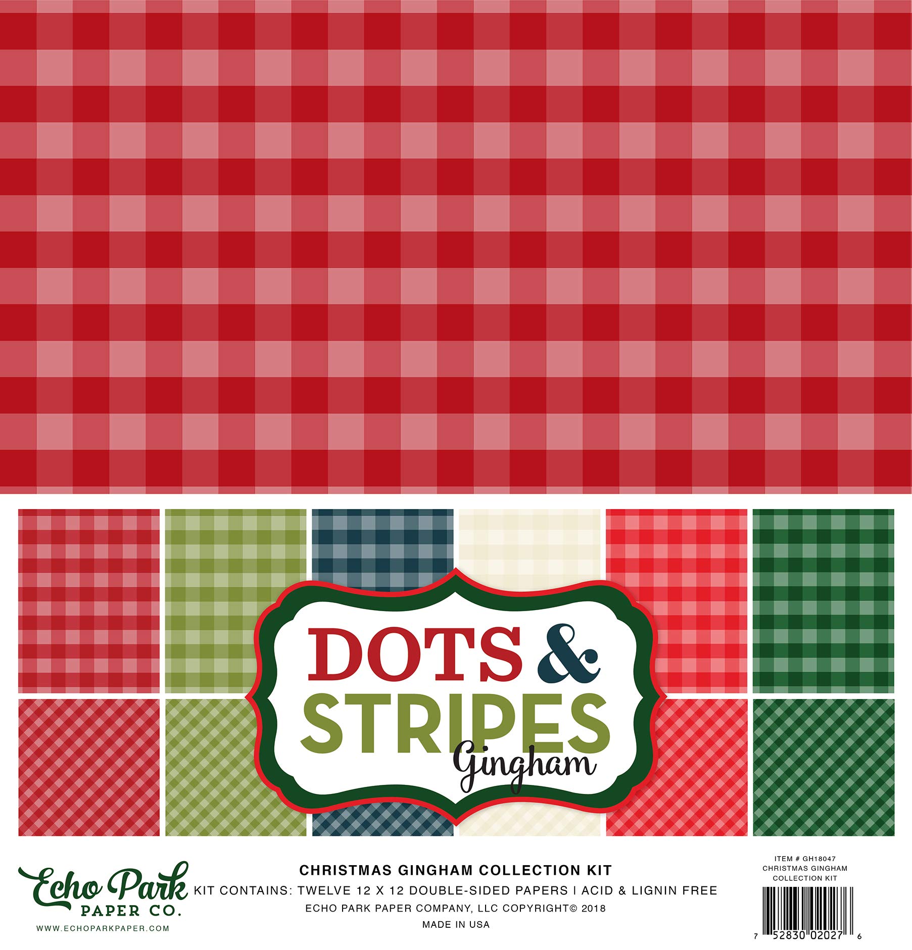 Echo Park Paper Company Christmas Gingham Collection Kit paper, Red/Green/Tan/Cream/Navy/Black