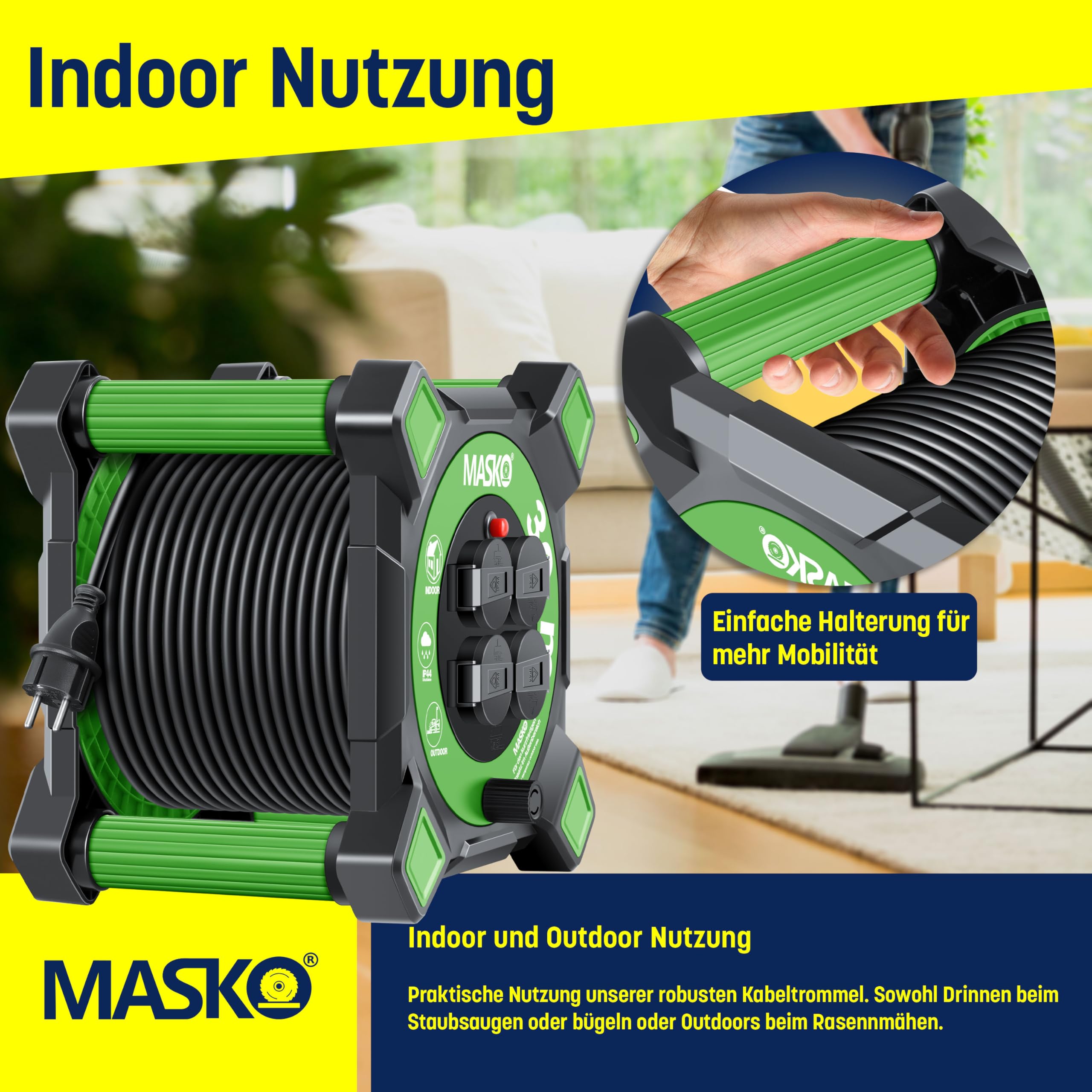 Benson Kabelhaspel - rood - 5 meter - 4x geaarde stopcontacten | Fun en