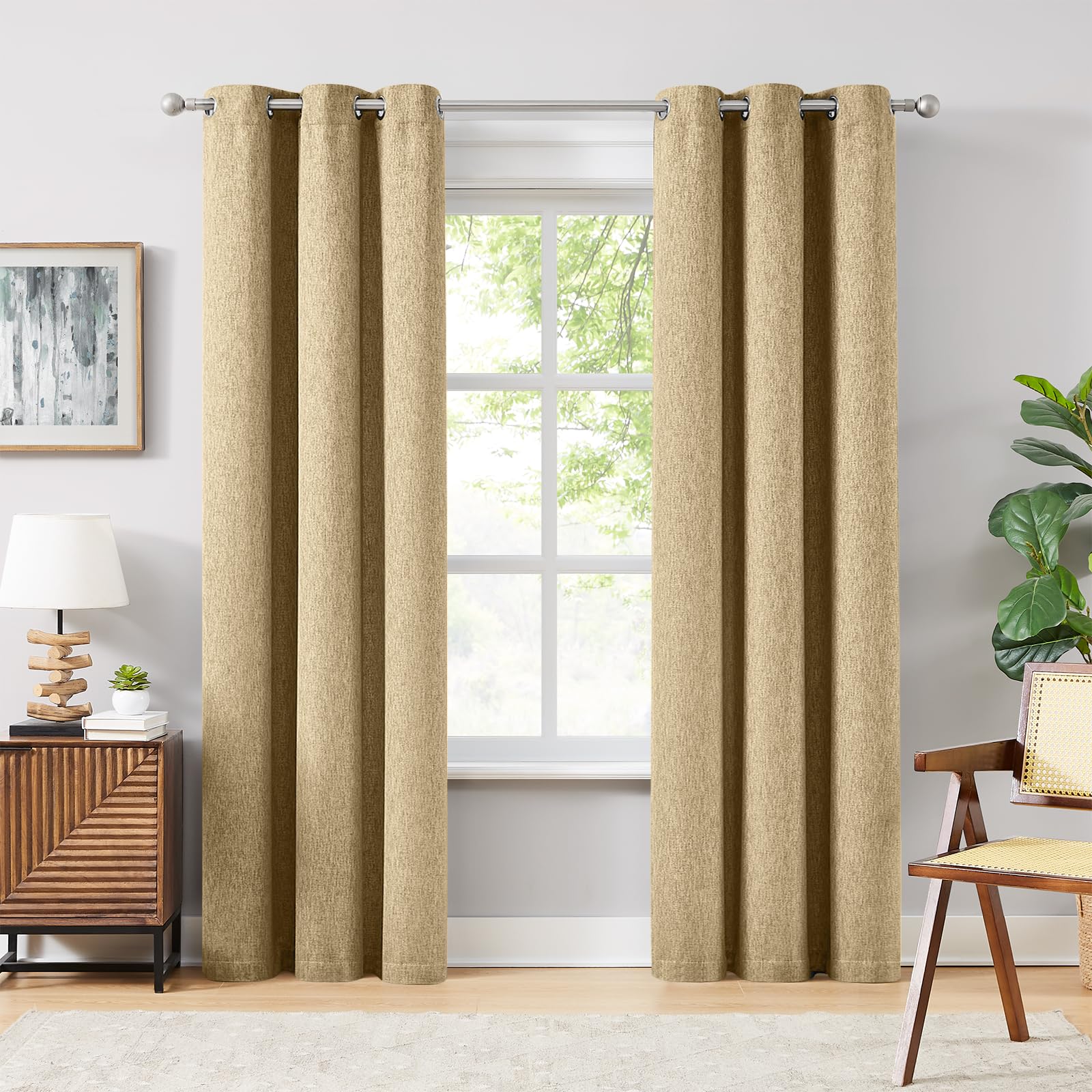 Rideaux occultants occultation totale Melodiux lin beige œillets