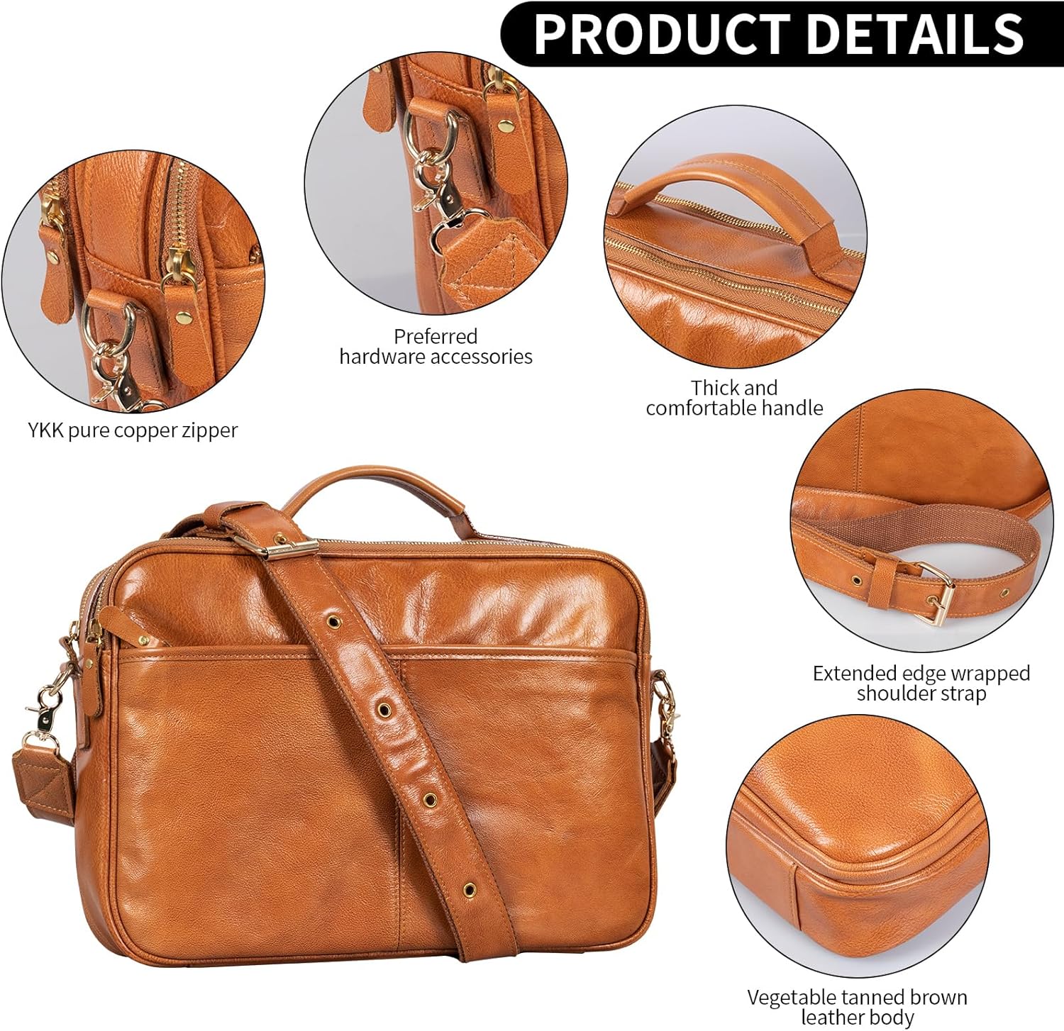 Leather Crossbody Bag - Retro Style Camera Messenger Bag with Contrasting Striped Strap - Image 4