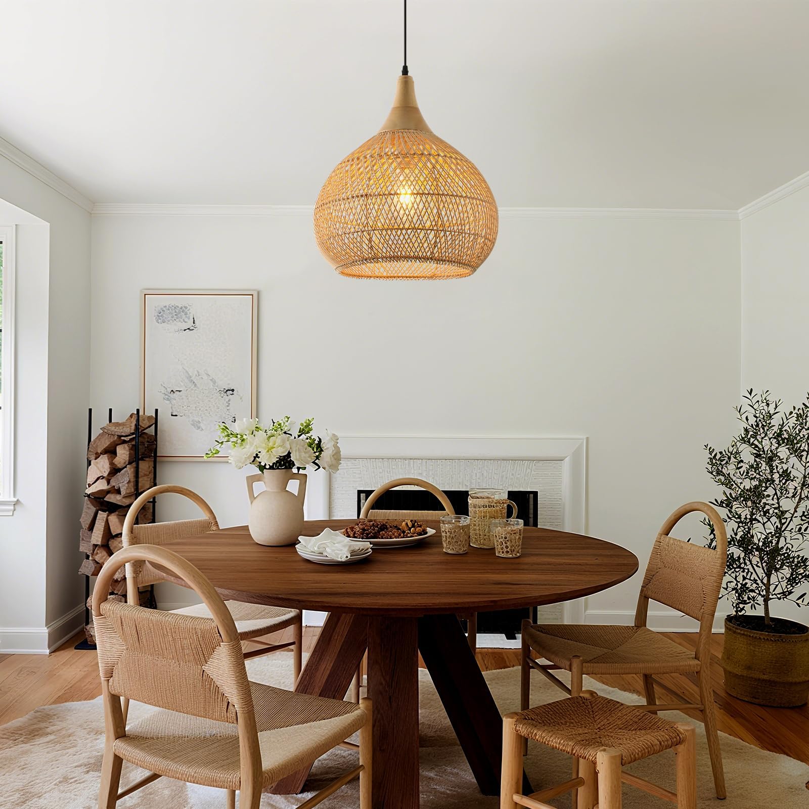 Lampadario Camera Da Letto Bambù E Legno,Naturale Lampadario Soggiorno E27 Tessuto A Mano Vintage Cucina Lampadari Per Cameretta Salotto