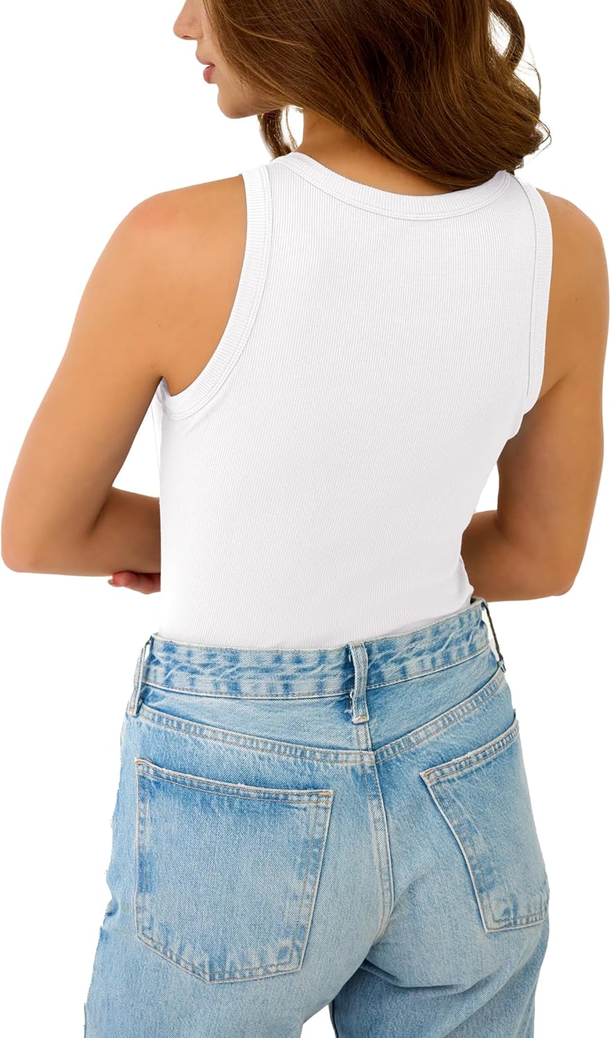 Tank Top for Women Built in Bra High Neck Ribbed Basics Tops Racerback Fitted Bra Tanks - Image 3