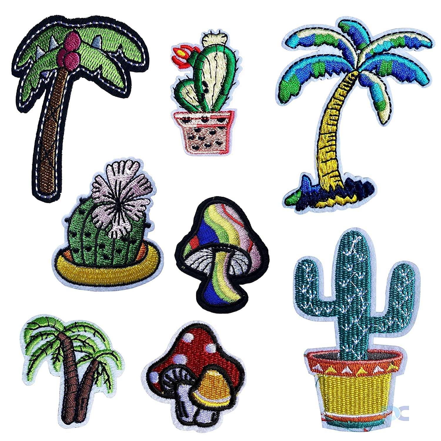 Kids 5 pcs Patches Cactus Mushroom Palm Trees Sew On Iron On Patch Clothes Dress Plant Hat Jeans Sewing Flowers Applique DIY Accessories