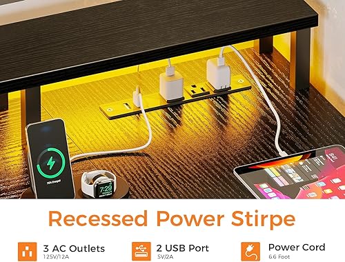 Miniatura 8 de ODK Escritorio en forma de L con cajón de archivos, escritorio reversible en forma de L de 75 pulgadas con toma de corriente y tira LED, escritorio