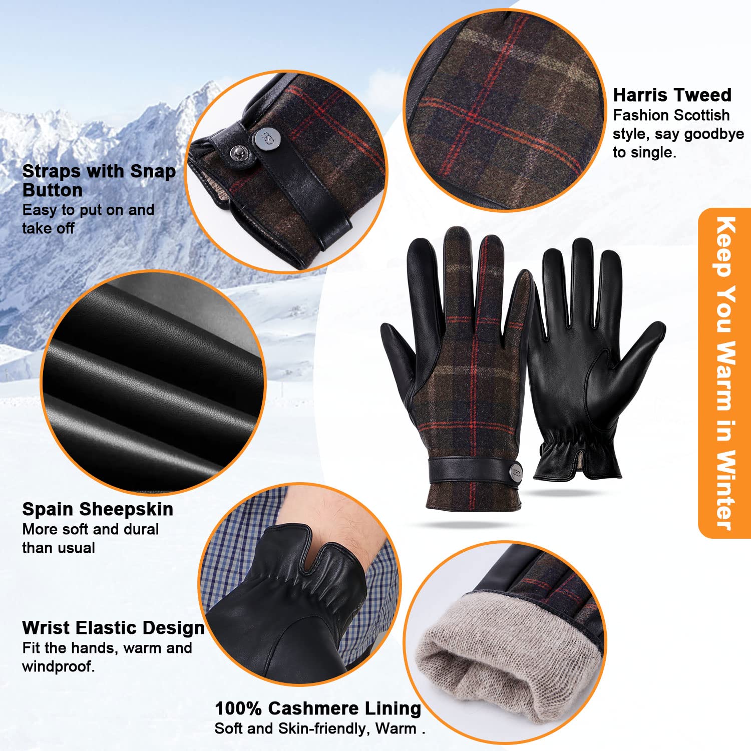 Men's Two-Tone Unlined Leather Driving Gloves in Tan and Brown (X-Large)