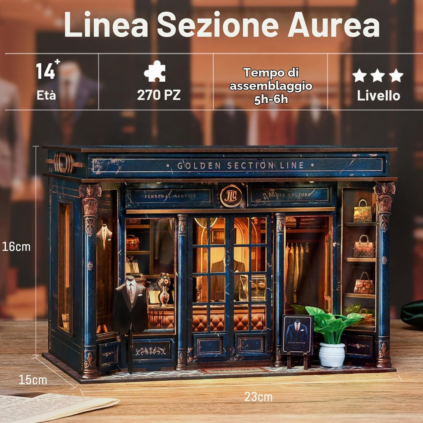 Book Nook Kit-Miniatura Casa Golden Section Line (stile lusso retrò), puzzle in legno 3D fai da te con LED, set fai da te per adulti, Idea Regalo Creativa,decorazione per libreria