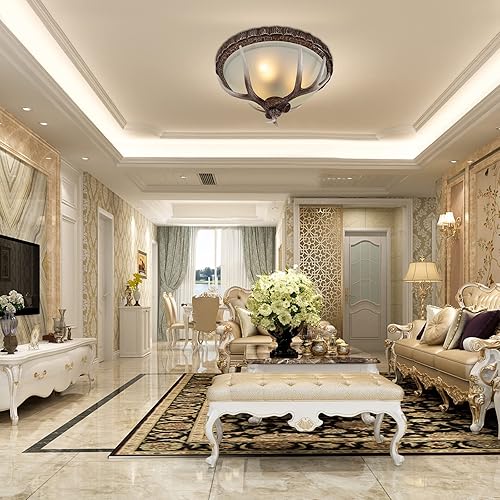 Miniatura 6 de Lámpara de techo semiempotrada de cristal con 3 luces de bronce rústico estilo cuenco