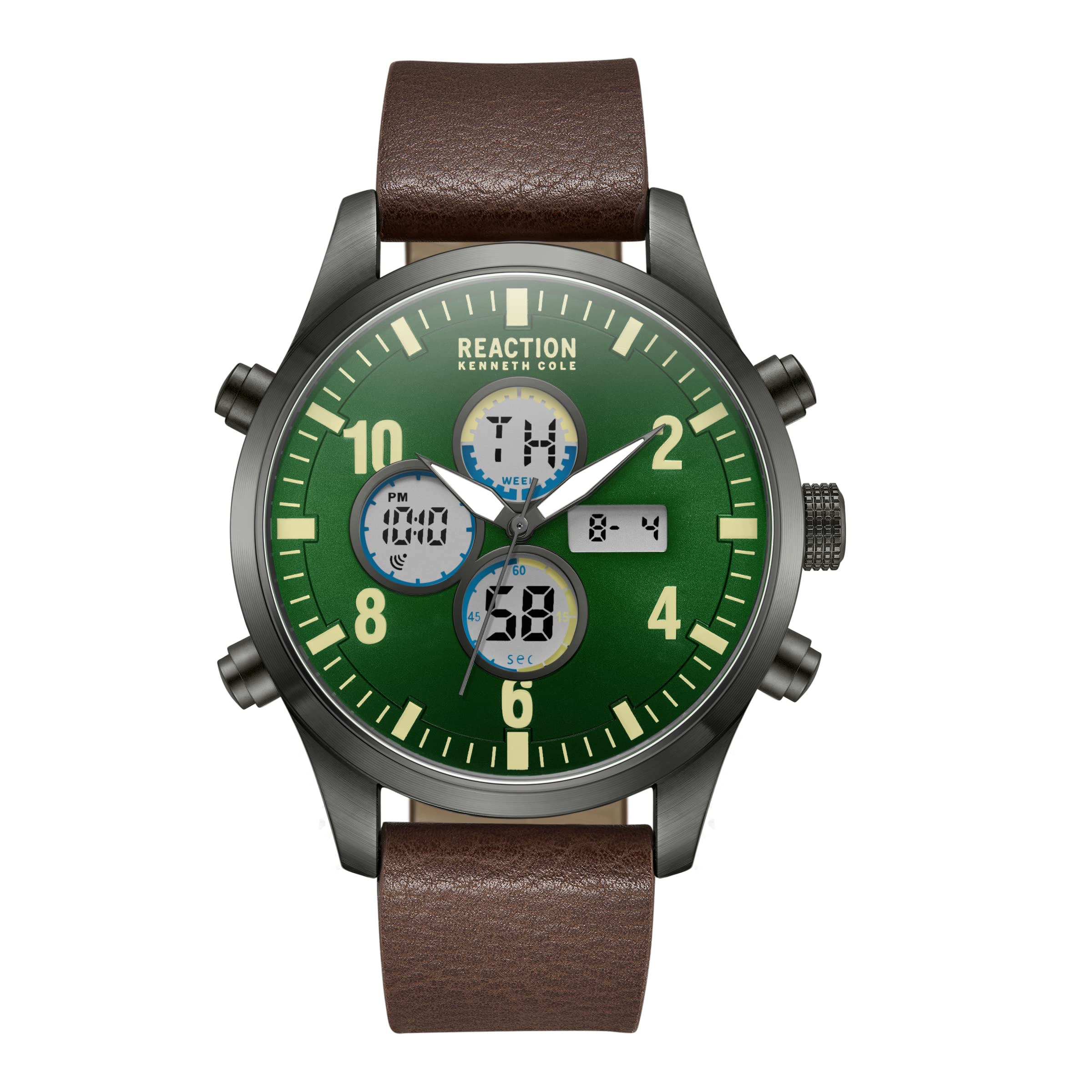Kenneth Cole Reaction Analogue - Digital Mens Watch - Krwgd2191806 (Green Dial Brown Colored Strap) (B0BCMT7T7W) Amazon Price History, Amazon Price Tracker