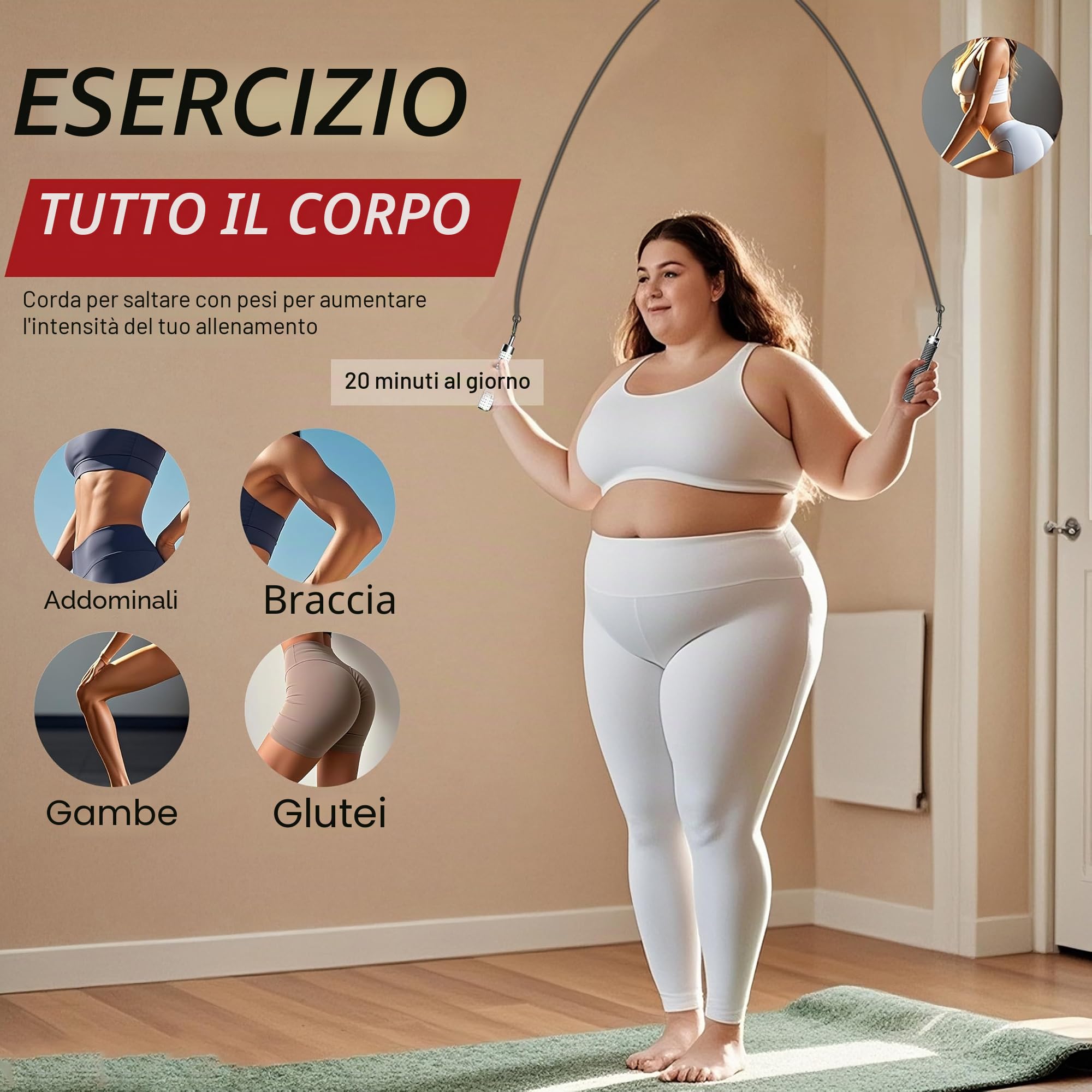 Corda per saltare ponderata per uomini e donne, intercambiabile da 1/2,3 kg, 1,8 kg, 1/2,9 kg, corda per saltare pesante, rotazione a 360 gradi, lunghezza regolabile, impugnatura ergonomica in
