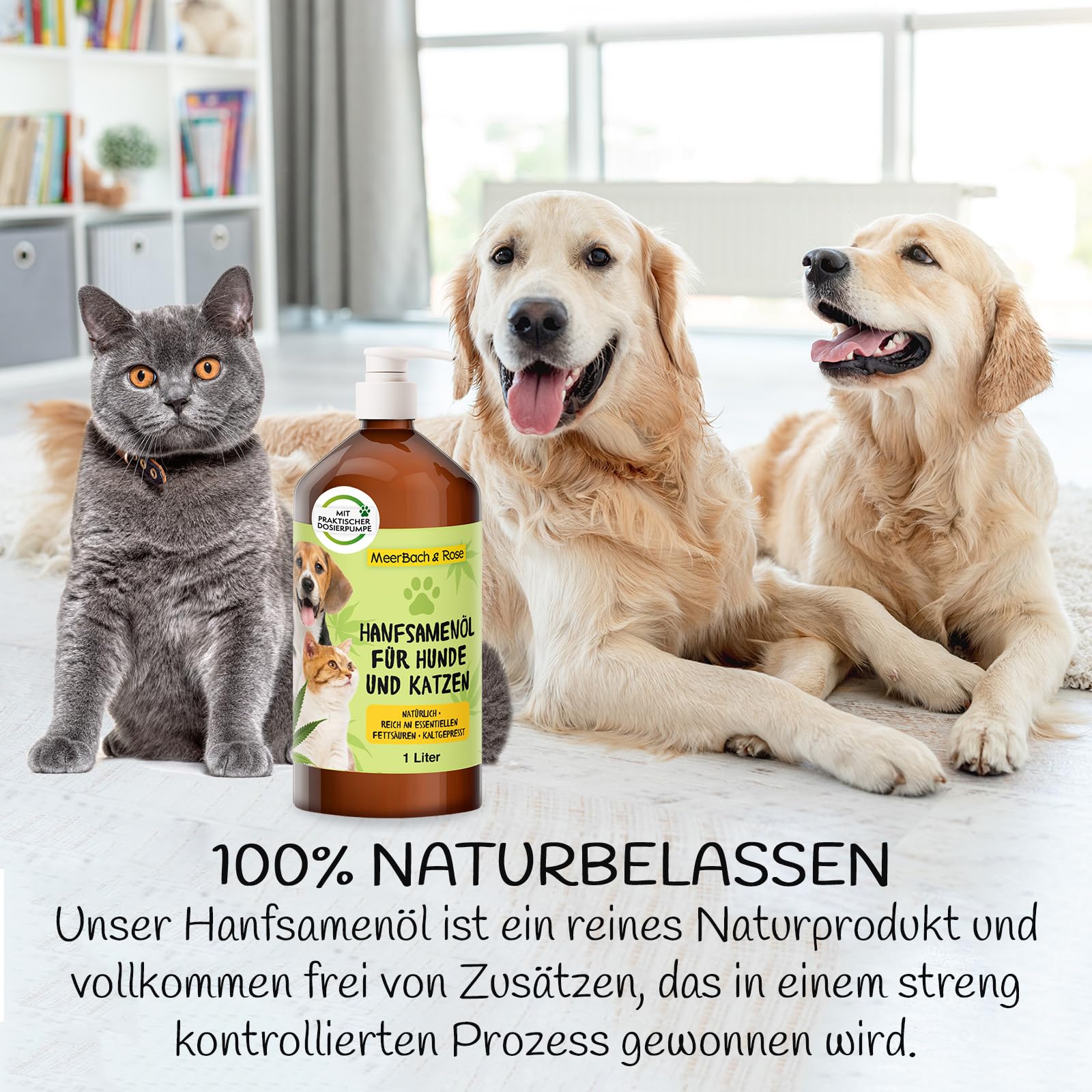 1 Liter Hanfsamenöl für Tiere, Hanfsamenöl für Hunde und Katzen, Barf Öl Hund, Fischöl für Hunde, Naturprodukt
