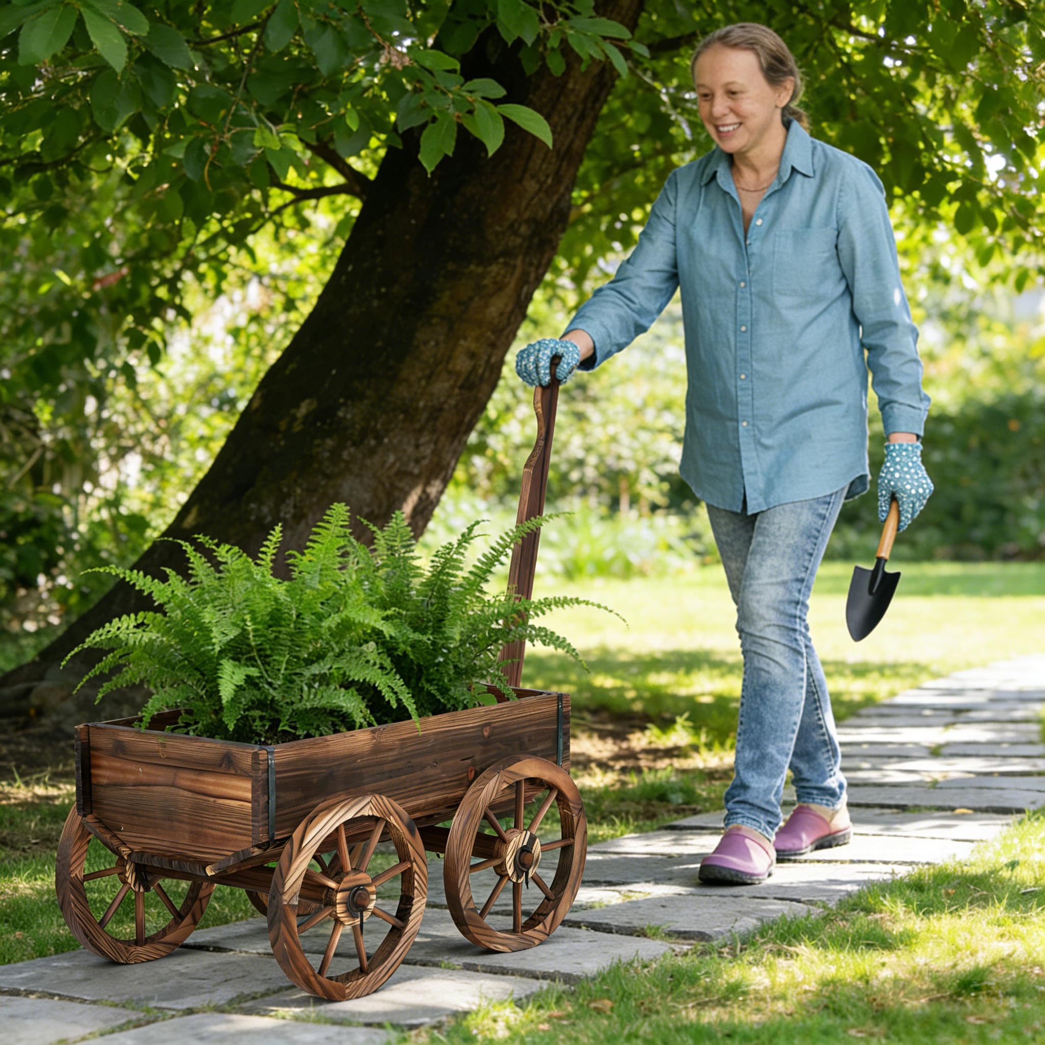 RELAX4LIFE Brouette à Fleurs en Bois Carbonisé Anti-Humidité