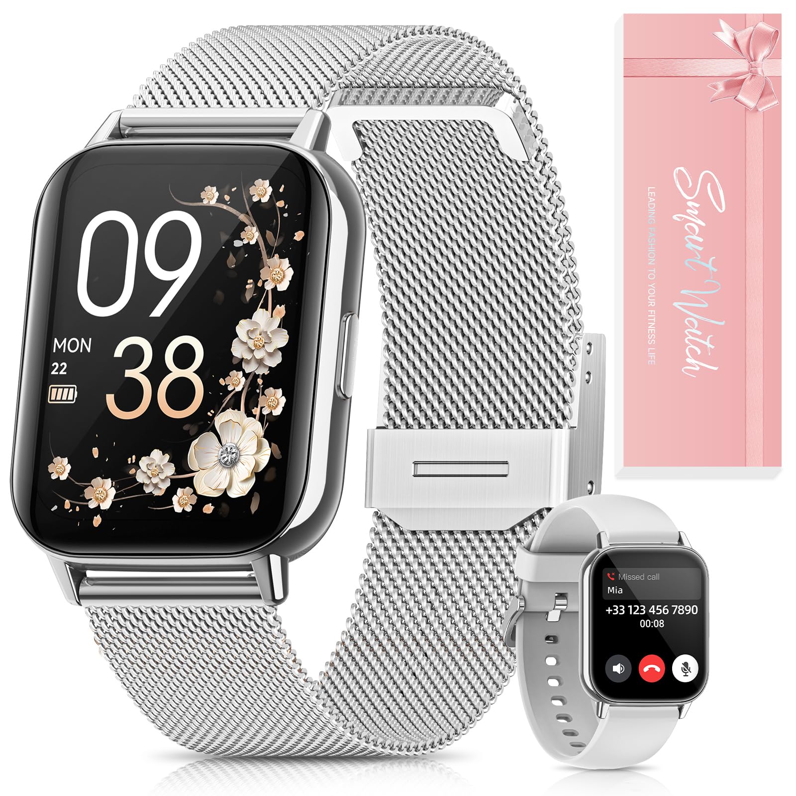Montre Connectée Femme Iaret 1.83" – 4 Bracelets Interchangeables, Appels HD, 110+ Sports, Suivi Santé 24h, Or Rose Élégant, Compatible IOS/Android