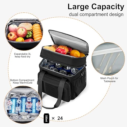 Miniatura 3 de Lonchera táctica grande expandible para adultos, bolsa enfriadora de almuerzo duradera con cubo de almuerzo MOLLE para el trabajo, campamento,
