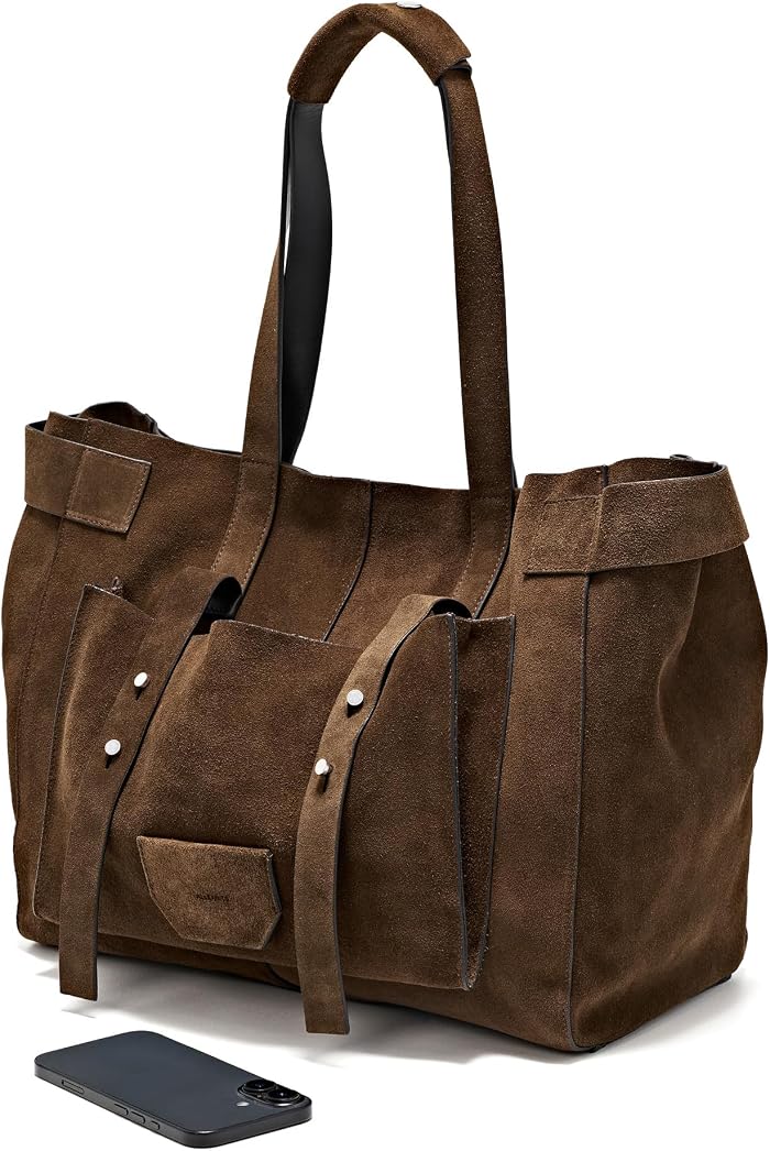 Женская сумка AllSaints Ursa Suede E/W Tote, цвет: Коричневый — фото 4