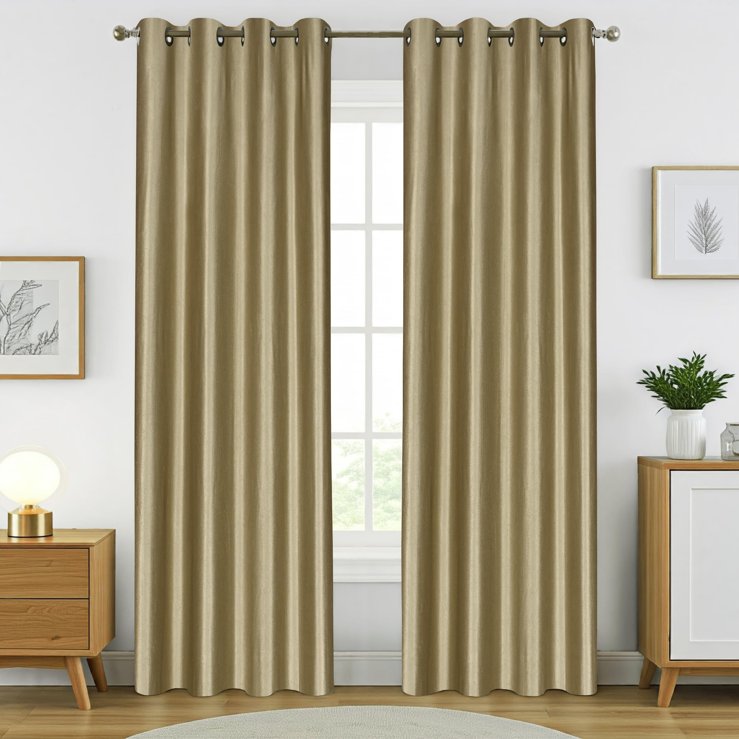 HFI Royal Solid Polyester Curtain, 8 X 4 Feet, Long Door Curtains, Hazelwood, Pack of 2 Pieces