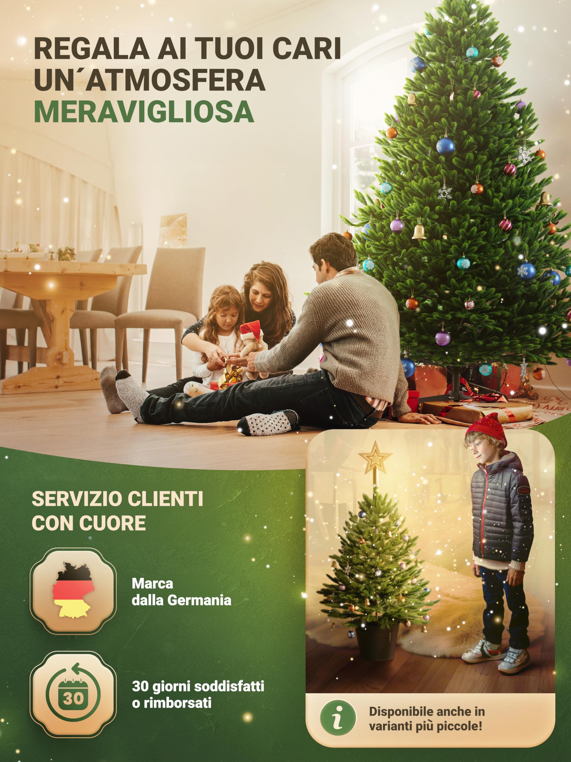 Albero di Natale artificiale [100% stampato a iniezione] - Nordman realistico con cima robusta | christmas tree di prima qualità con supporto in legno certificato FSC (180 cm, Senza illuminazione)