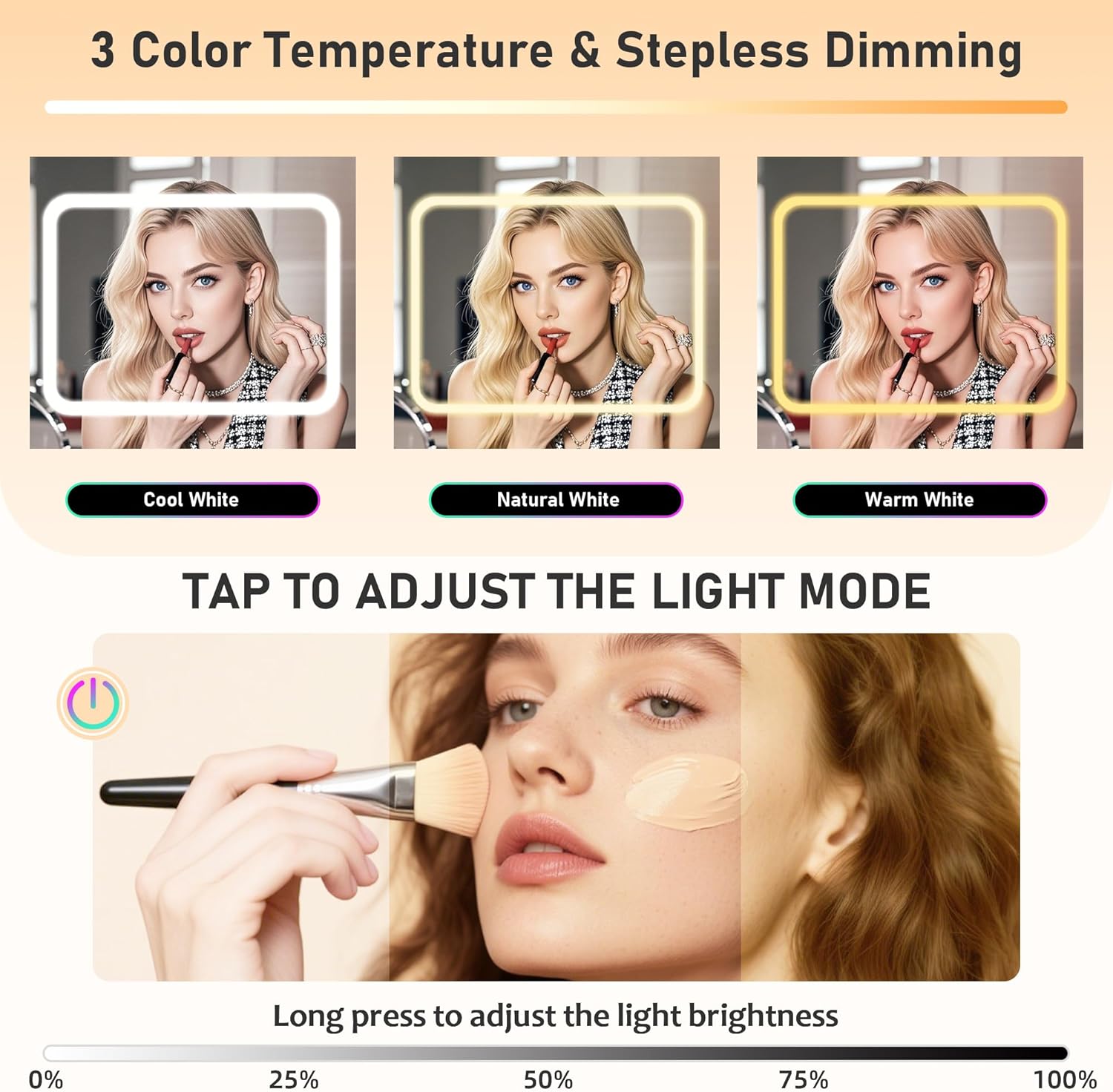 DYHOME Makeup Vanity Desk with RGB Ambient Light, White Small Vanity Set with Power Outlet, Storage Drawer, with 3 Lighting Modes & Adjustable Brightness Vanity Mirror, for Women Girls Bedroom