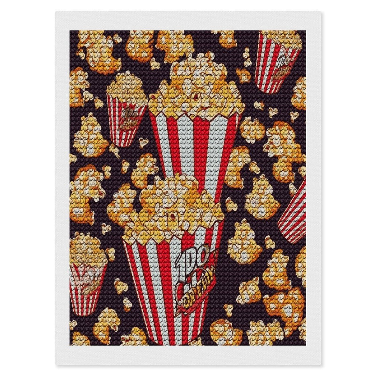 FekiLoot Popcorn Print Diamond Art Kits for Adults Diamond Painting Kits for Beginners DIY Diamond Art Kits Round Full Drill Diamond Dot Gem Painting for Home Wall Decor Gift 12"x16"