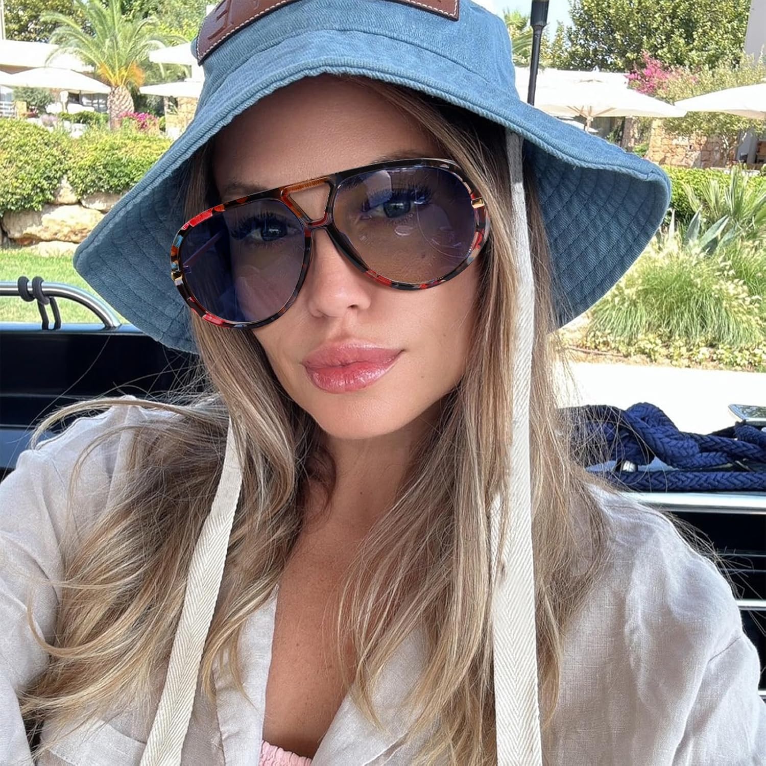 SODQW Oversized Aviator Sunglasses for Women With Earring Trendy Large Big XL Size 2026 Designer Ladies Shades - Image 2