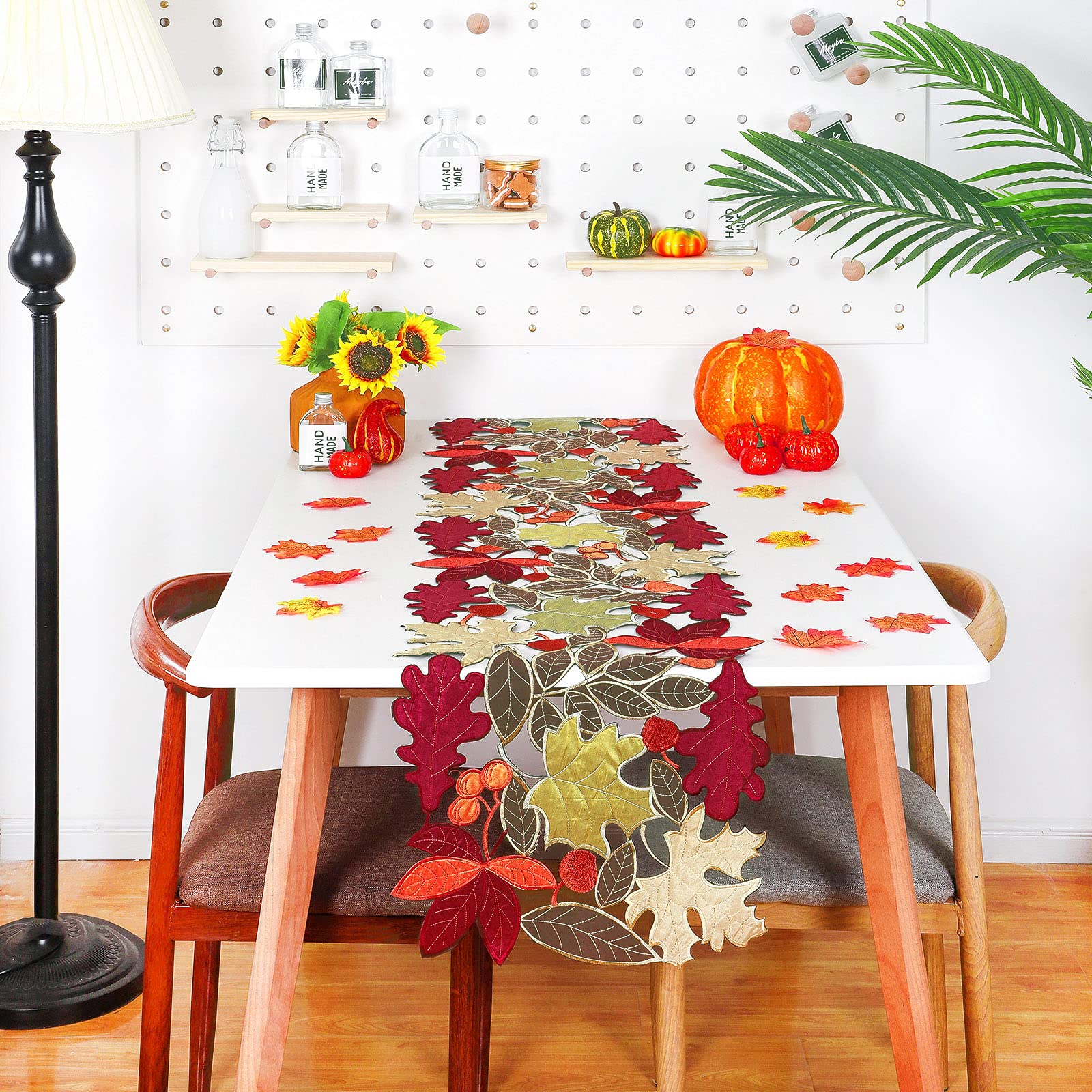 DII Décoration De Table D'automne Brodée Pour Salle à Manger De Thanksgiving, Chemin De Table, 35,6 X 178,8 Cm, Feuilles Dispersées