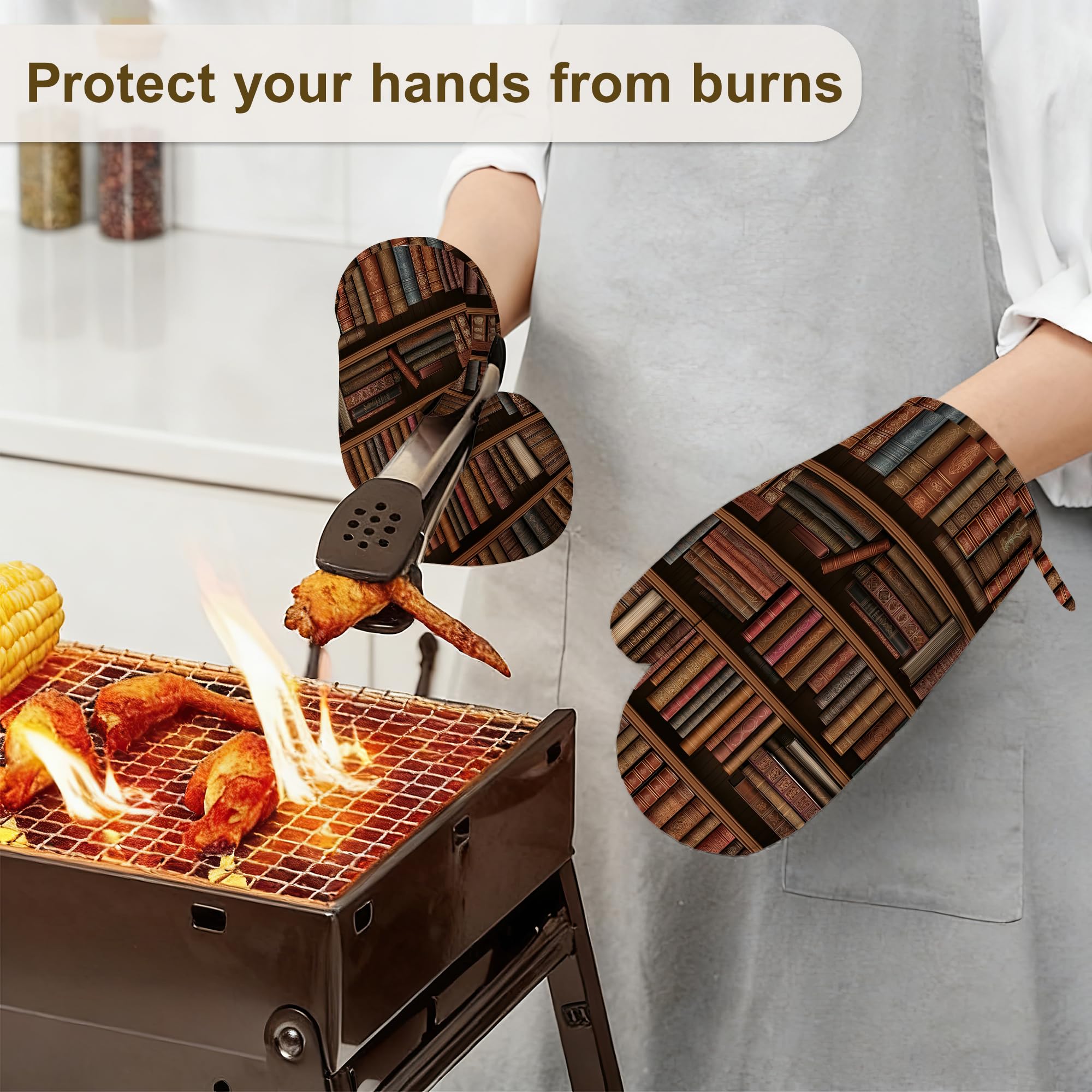 Ofenhandschuhe und Topflappen, Silikon, Küchenzubehör, Set mit 4 hitzebeständigen Handschuhen, Bücherregalen, Topflappen, rutschfester Griff für Koch, Kochen, Backen, Grillen, BBQ