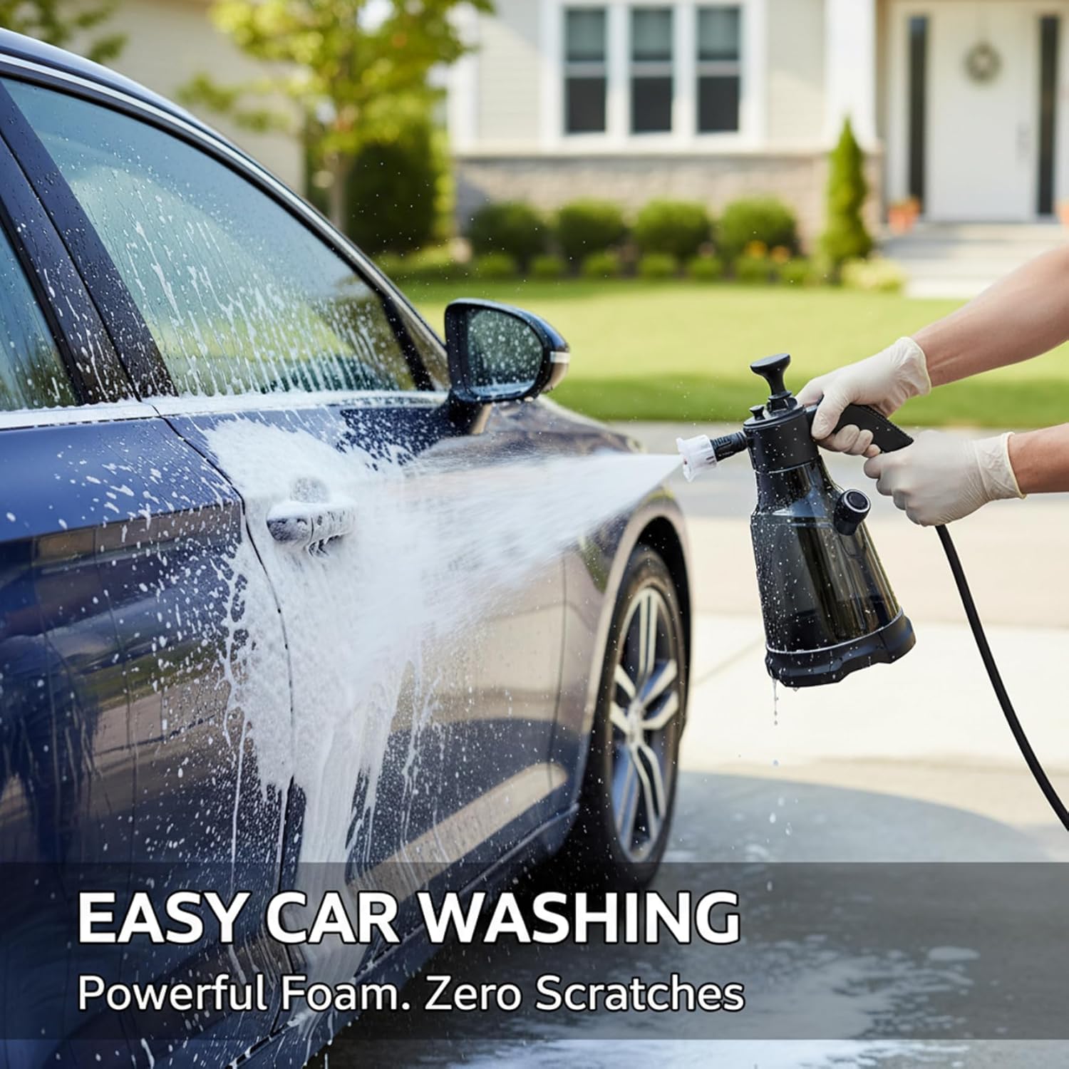 Foam Sprayer, 2.3L Thick Plastic Car Wash Sprayer with 2 Nozzles Foaming Spray Bottle for Car, Garden, Home, Hotel Cleaning, Grey.