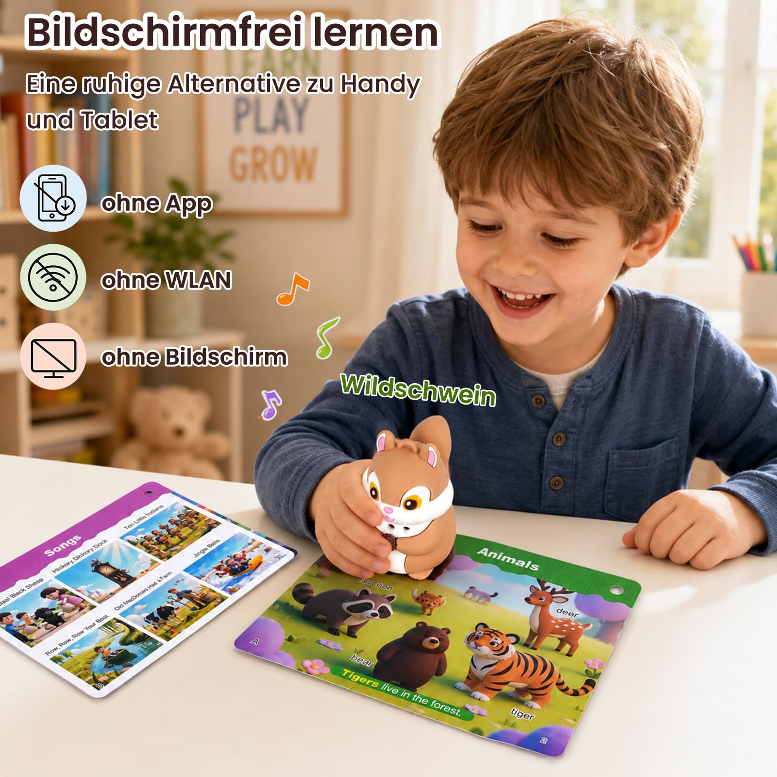 Phonics - Tarjetas educativas con bolígrafo para niños a partir de 3 años, tarjetas de doble cara, palabras, tarjetas interactivas para aprender a leer, preescolar, guardería, juguetes educativos sin