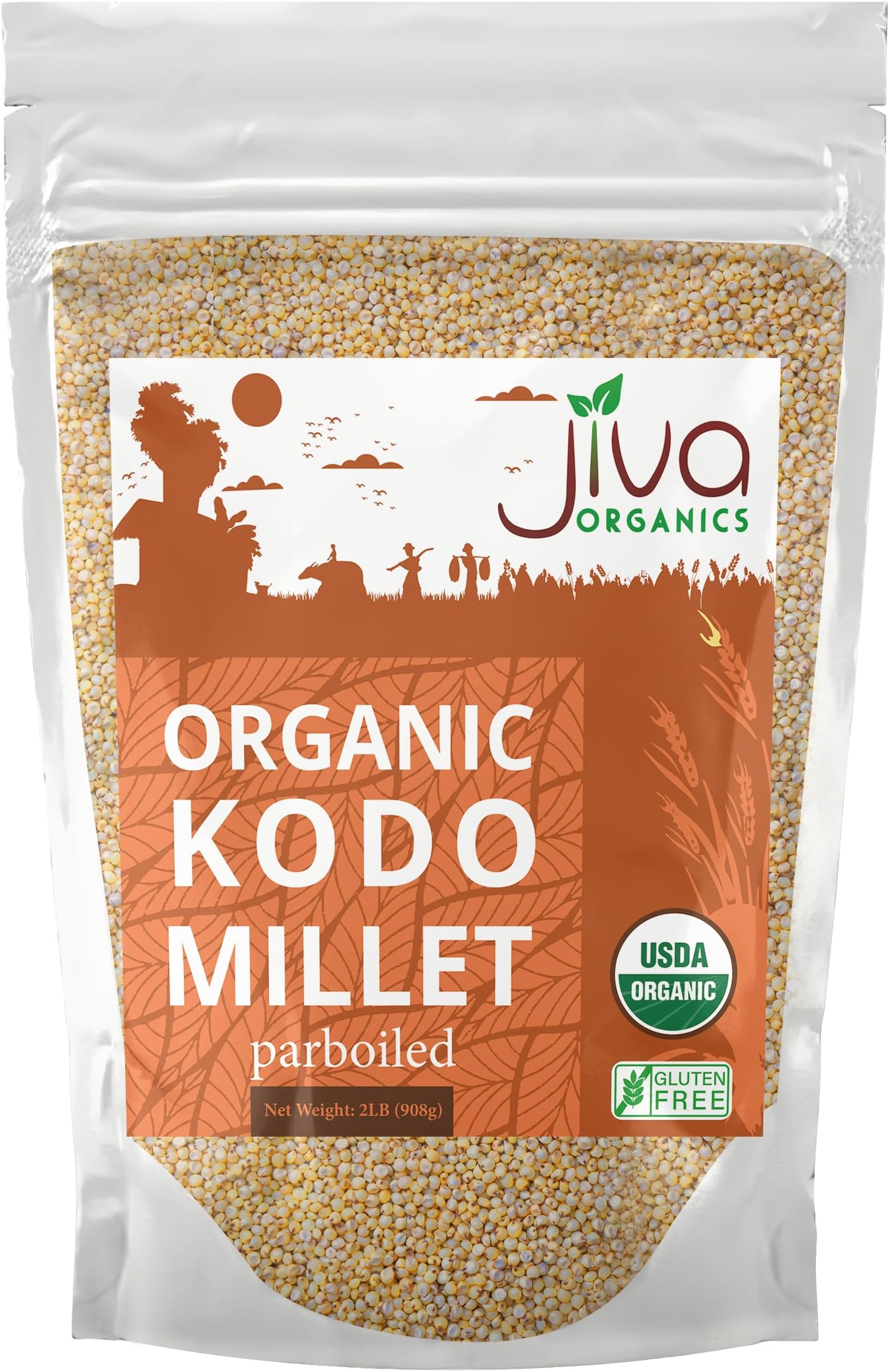 Jiva Organics Kodo Millet 2 LB Bag | Whole Grain, Gluten-Free & Organic | High Fiber, Protein-Rich Superfood for Healthy Indian Cooking