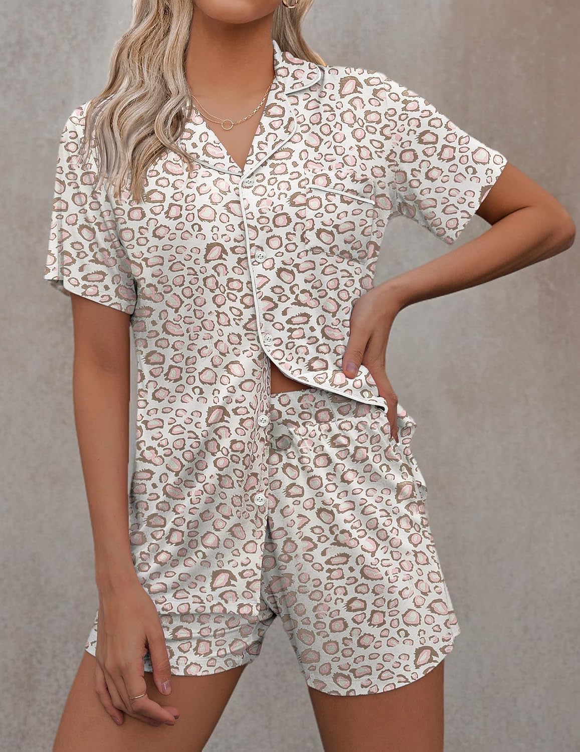 Ekouaer Pajamas Set for Women Short Sleeve Sleepwear Button Down Pjs Soft 2 Piece Lounge Sets XS-XXXL - Image 7