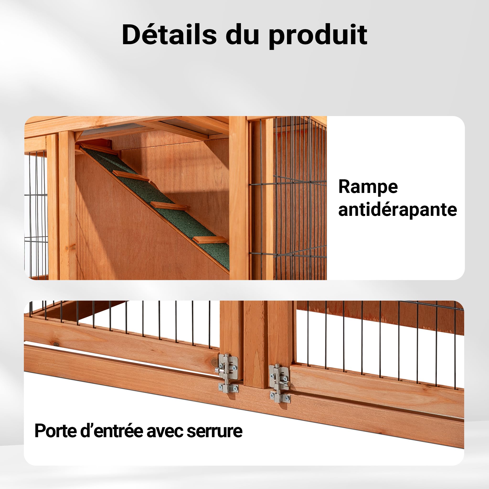 Wiltec Clapier – 1015 x 510 x 1000 mm – 2 étages – Toit bitumé – en Bois de Sapin – avec Rampe et Enclos – Abri Cage pour rongeurs Poulailler Lapinière Nichoir Espace Libre pour Petits Animaux