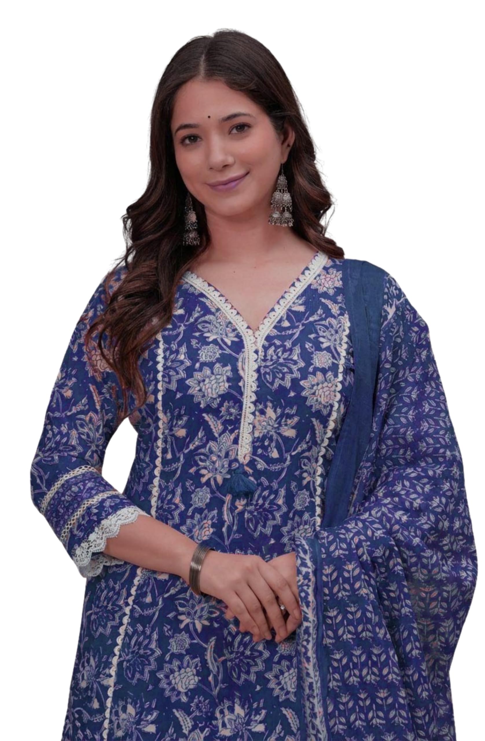 Amayra Women's Pure Cotton Printed Straight Kurta Set with Palazzo Pants & Dupatta- Ethnic Wear