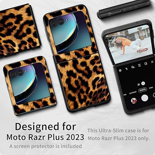 Vista 172 de Funda para Motorola Moto Razr Plus 2023 con protección de pantalla, cubierta trasera de policarbonato duro delgada y ultrafina con patrón de estante