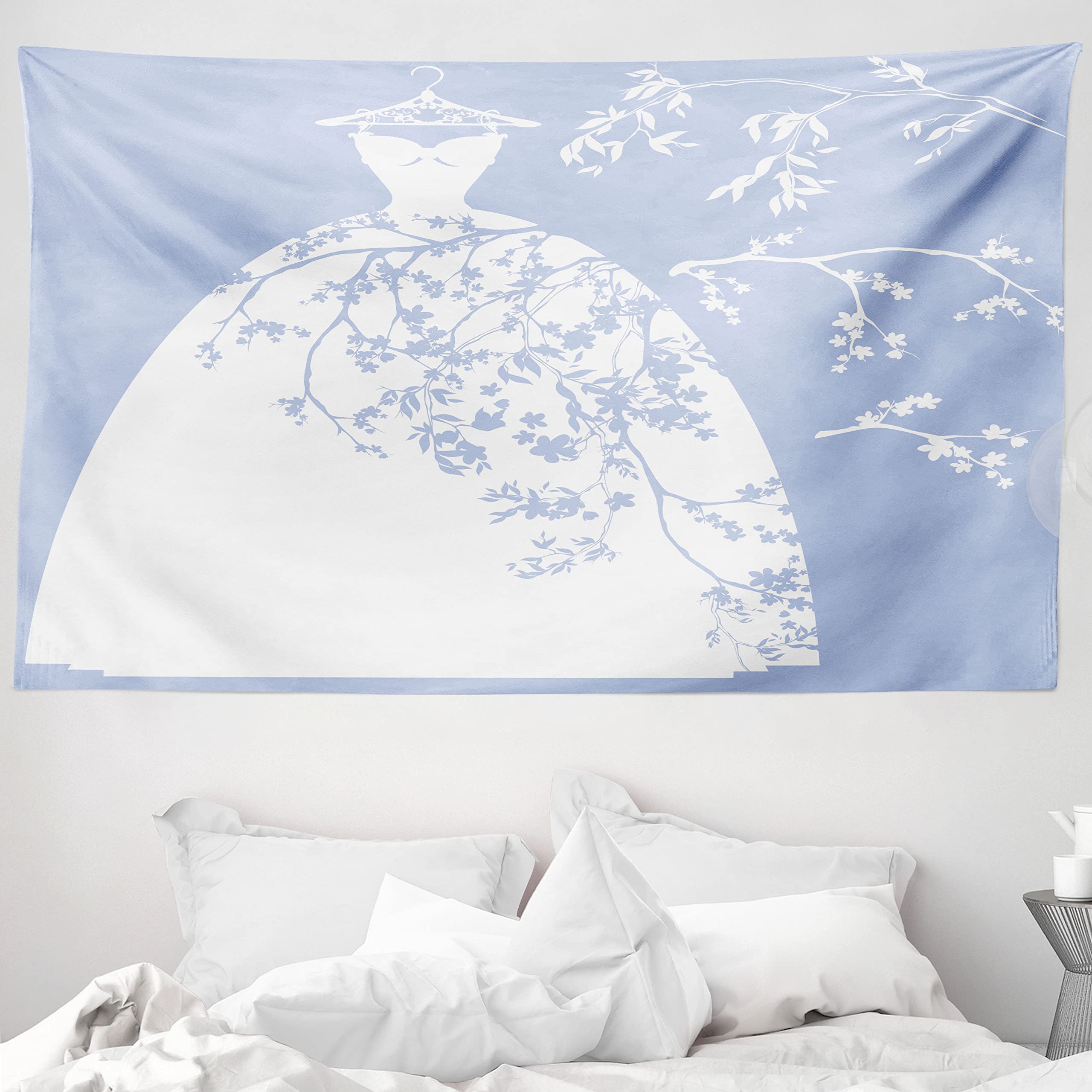 ABAKUHAUS Bridal Shower Tapestry, Wedding Bride Dress with Floral Swirl Details Image Artowrk Print
