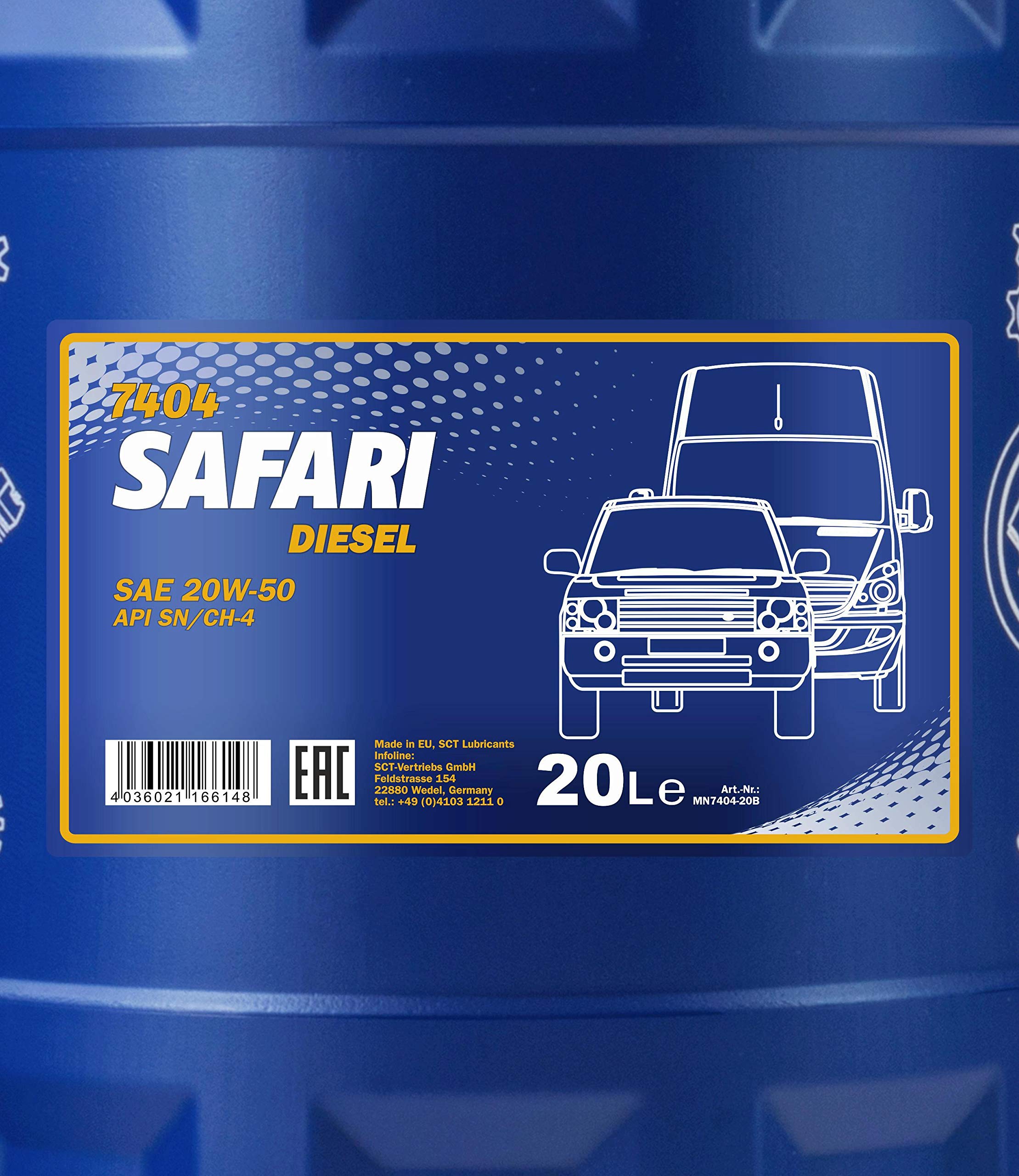 MANNOL Olio motore SAFARI 20W-50 Olio minerale olio 20 L Compatibilità con NISSAN JUKE F15, TOYOTA Yaris Hatchback P9 | Specifiche API SN/CH-4, viscosità stabile, pressione dell'olio costante, anche per motori turbocompressori ad alta potenza