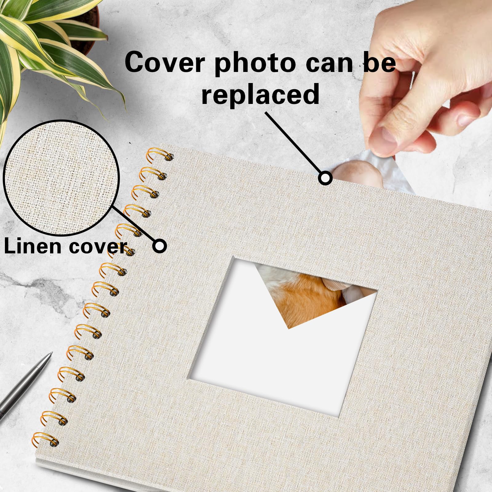 Vienrose Lniany Album Fotograficzny, 20,5 x 20,5 cm Pamiątkowy Album z 40 Pustymi Stronami DIY na Podróż Rodzinną Wesele Boże Narodzenie, Beżowy