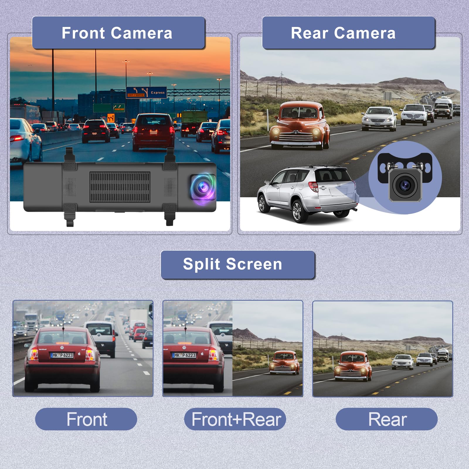 Rétroviseur Dashcam sans Fil Apple Carplay Android Auto 11.26 Pouces Écran Tactile Mirror Dashcam avec Caméra Frontale Caméra de Recul Bluetooth/Commande Vocale/Émetteur FM/Aide au Stationnement