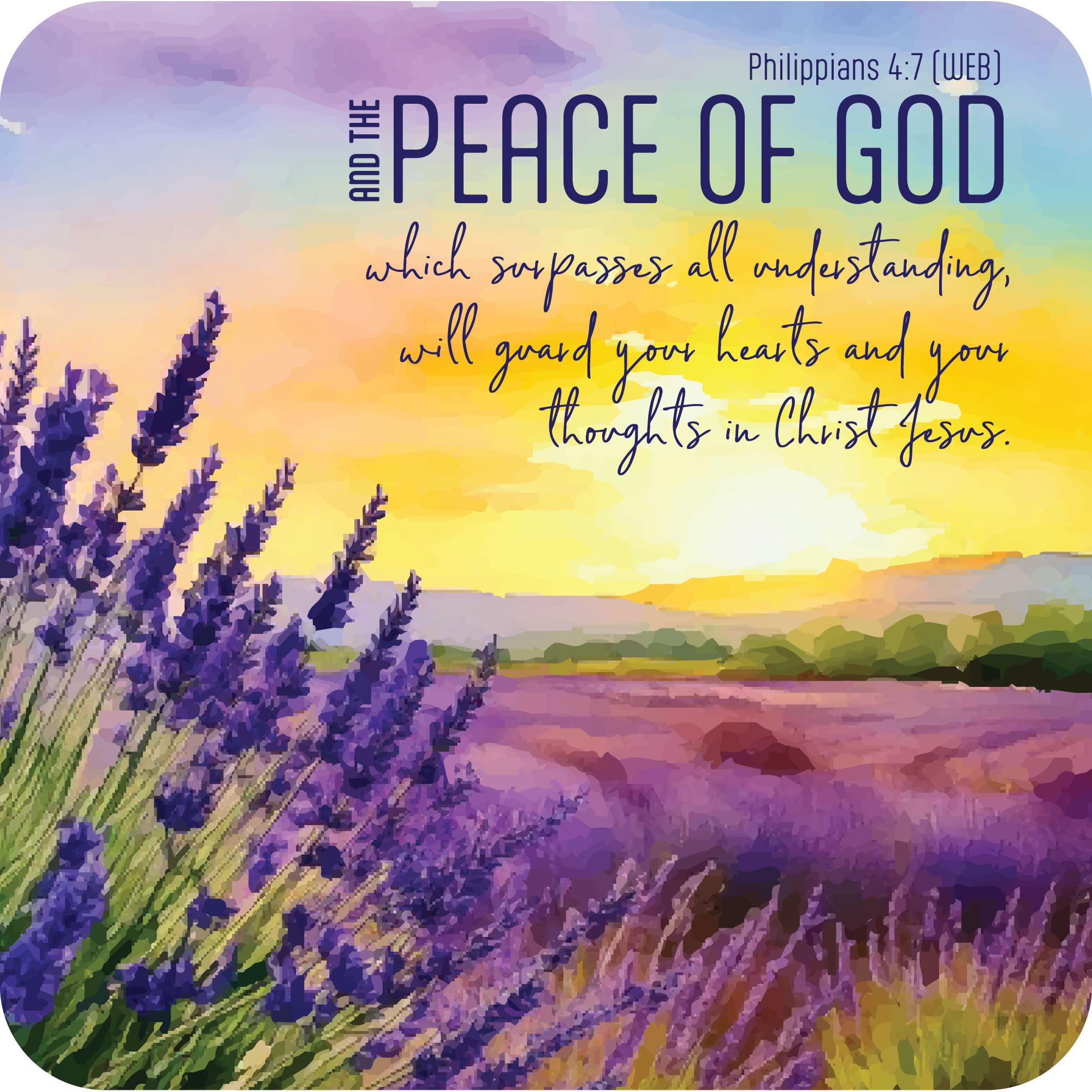Christian Coasters, Pack of 6 cork coasters, with Bible verse or inspirational words. Beautiful Christian gifts for women or men, by Just Cards Direct (Peace)