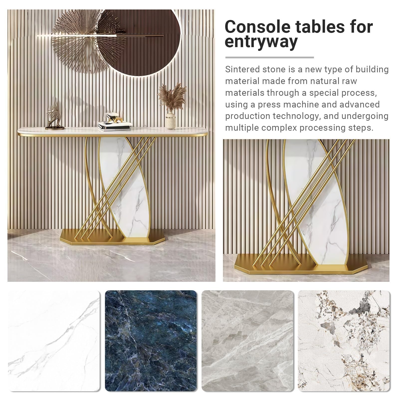 Mesas Consola de losa de Piedra para recibidor, Mesa Consola Moderna con Base, Mesa de Entrada, para Sala de Estar, recibidor, decoración del hogar en el Pasillo (+Marrón, 100 cm/39,3")