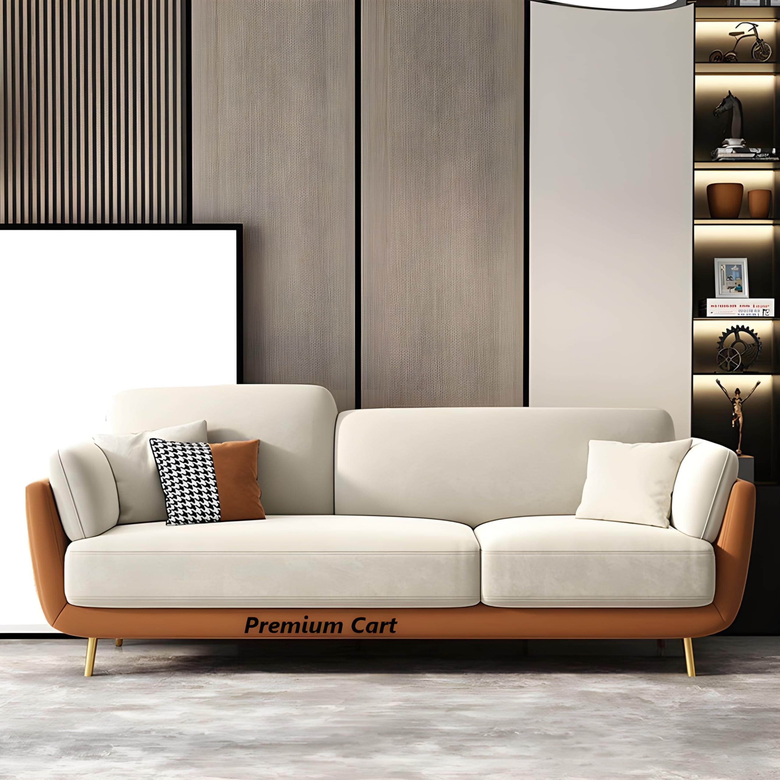 PREMIUM CART Velvet Contemperory Sofa with Cushion Chaise Lounge Sectional Sofa Perfect for Living Room & Bedroom Guests Home & Office (Velvet Brown & Beige, Three Seater) (B0DJ3PY3VW) Amazon Price History, Amazon Price Tracker
